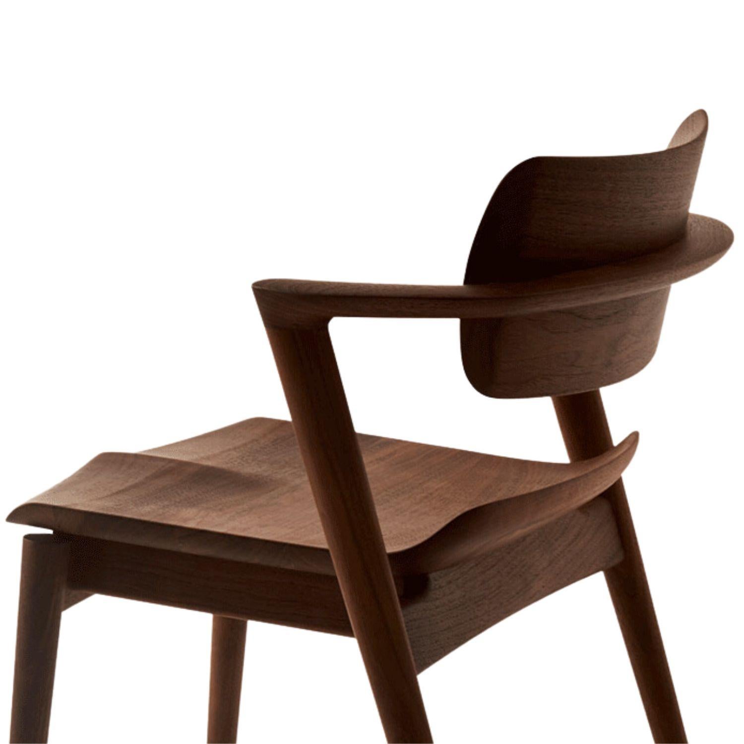 Carved Motomi Kawakami 'Seoto-Ex KX251' Semi-Arm Dining Chair in Walnut for Hida For Sale