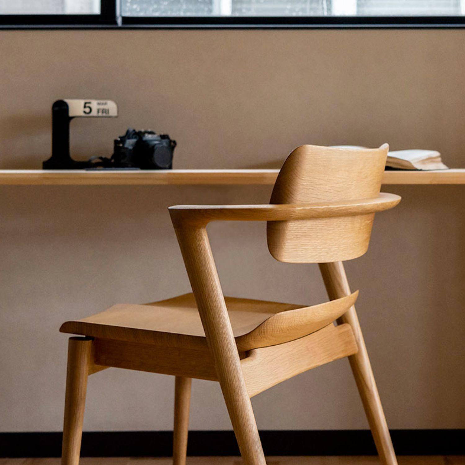 Wood Motomi Kawakami 'Seoto-Ex KX251' Semi-Arm Dining Chair in Walnut for Hida For Sale