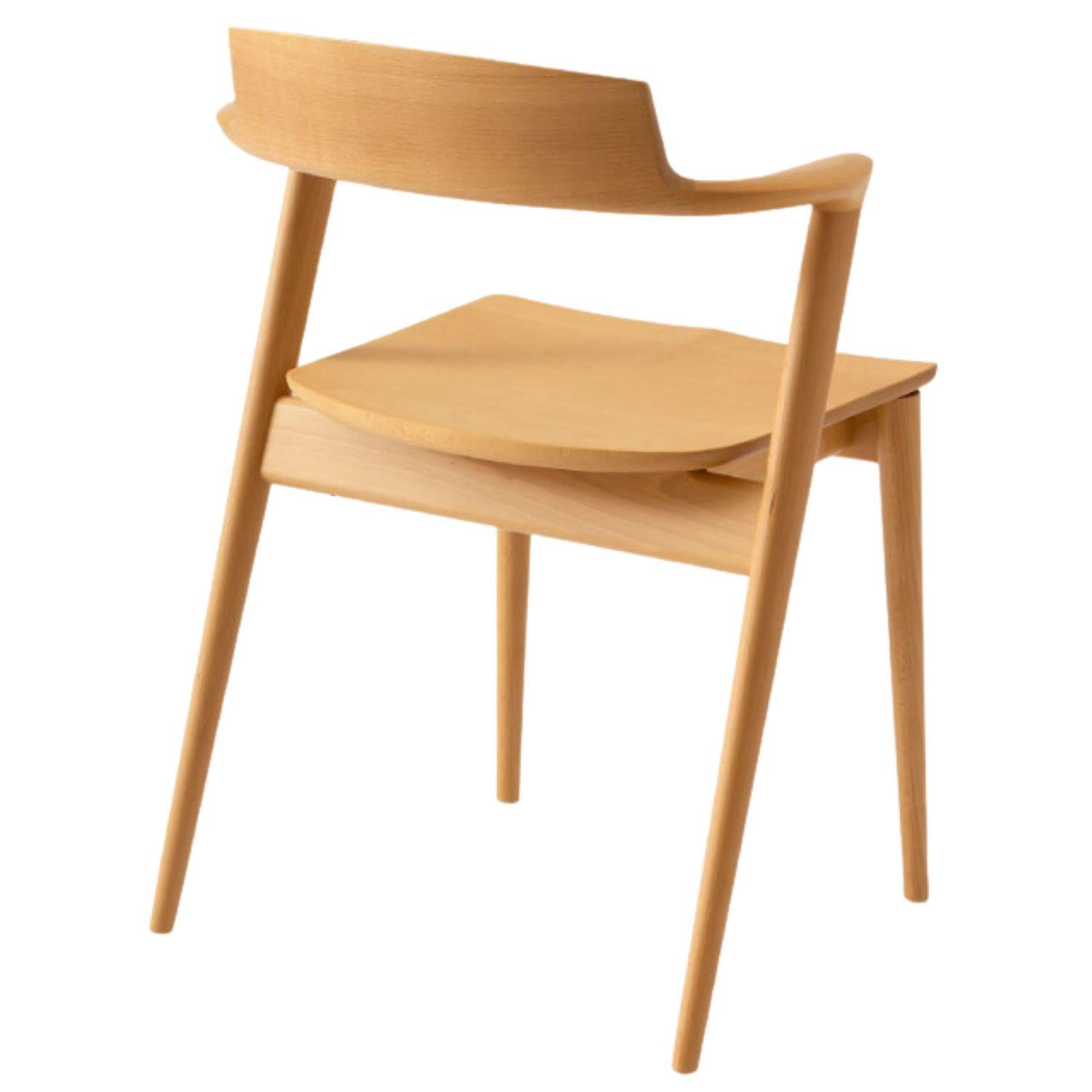 Motomi Kawakami 'Seoto KD20' Semi-Arm Upholstered Beech Dining Chair for Hida For Sale 10