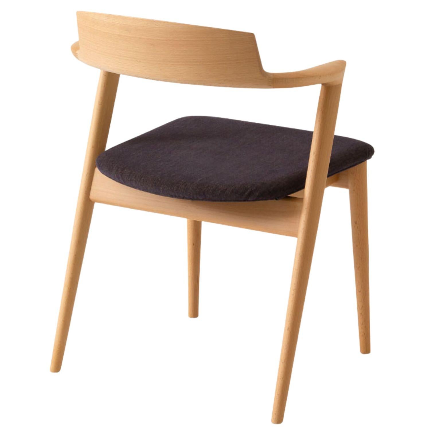Motomi Kawakami 'Seoto KD20' Semi-Arm Upholstered Oak Dining Chair for Hida For Sale 2