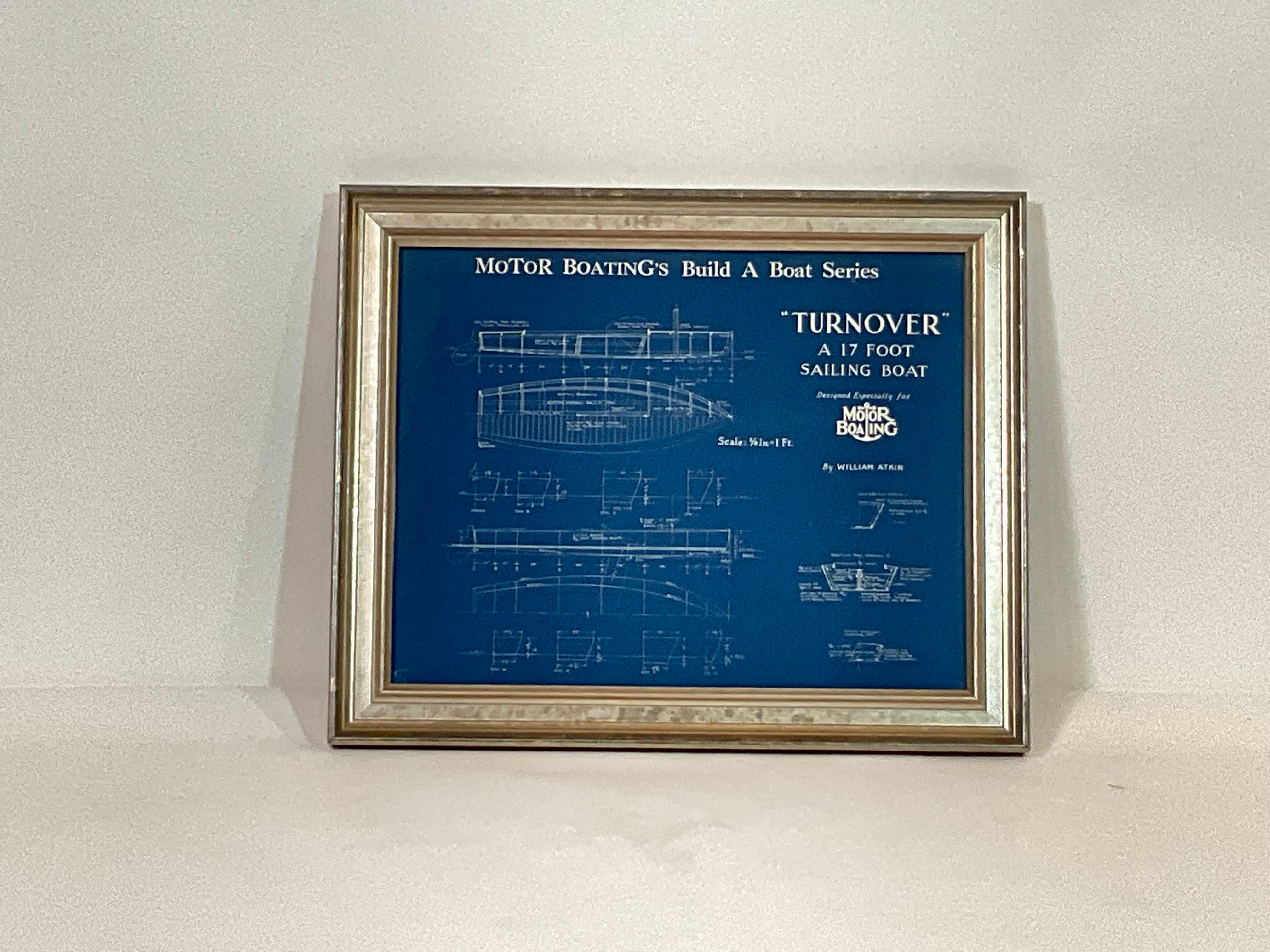 North American Motor Boating Blueprint of Sailboat Turnover For Sale