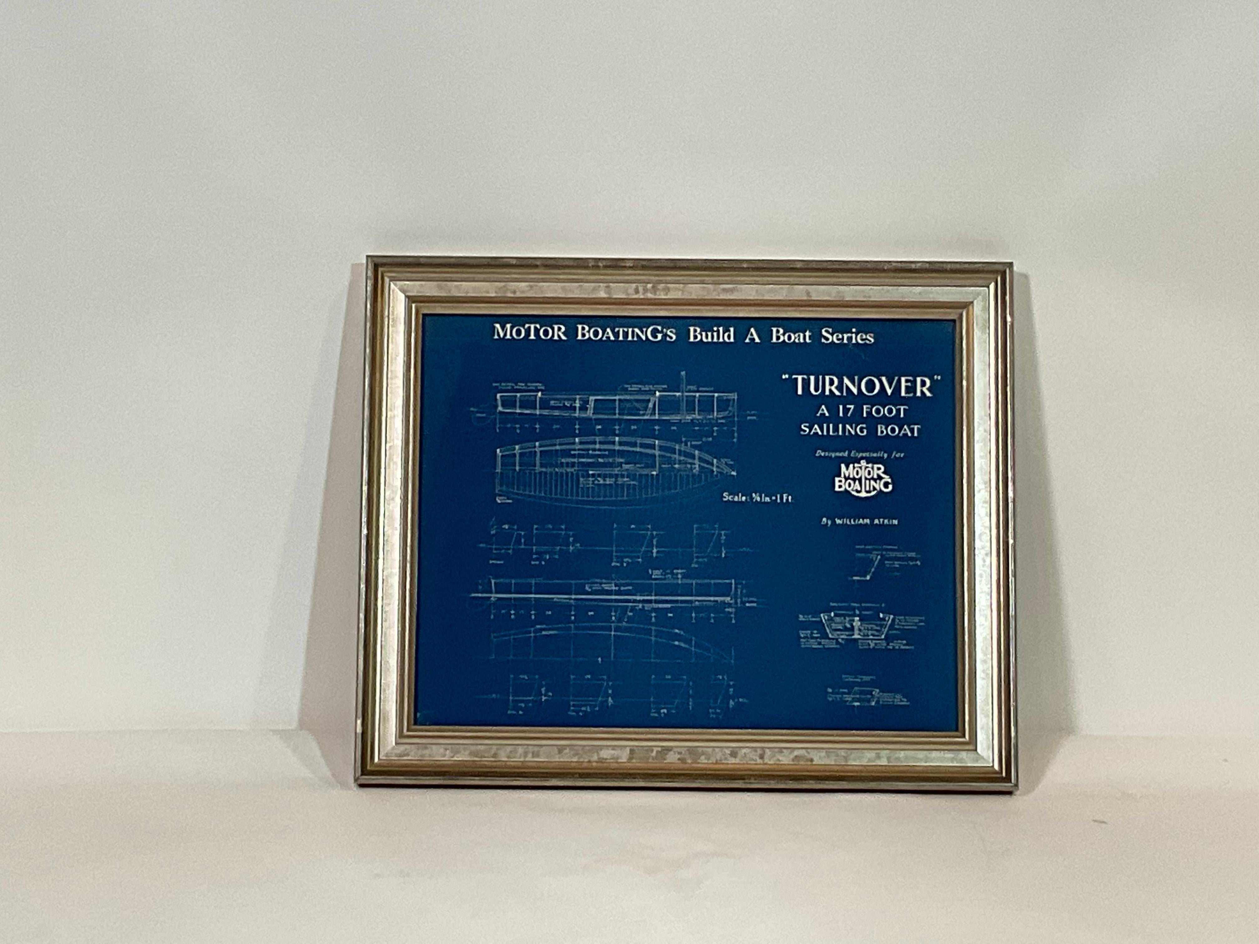 Mid-20th Century Motor Boating Blueprint of Sailboat Turnover For Sale