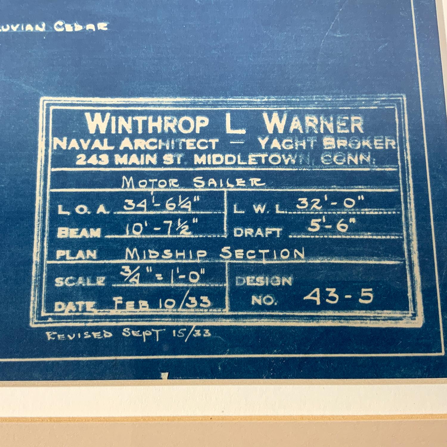 Mid-20th Century Motor Sailor Blueprint by Winthrop Warner For Sale