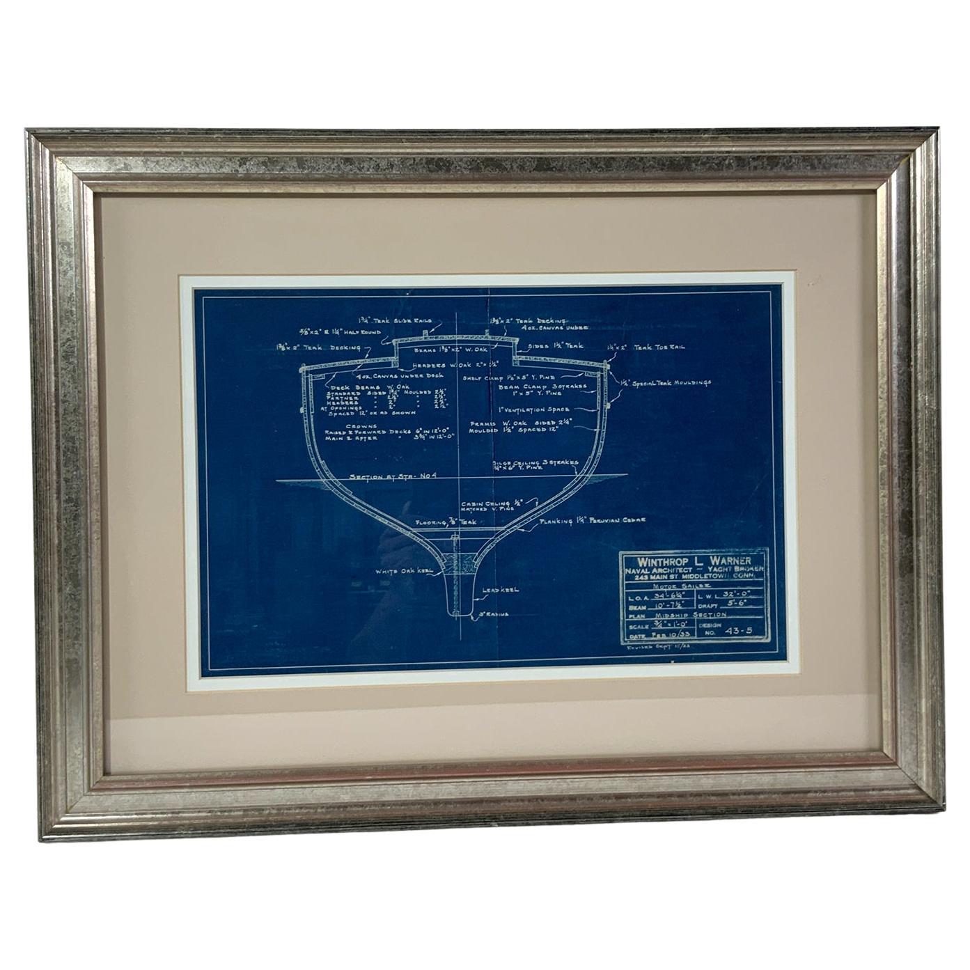 Motor Sailor Blueprint by Winthrop Warner For Sale