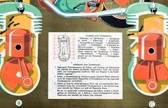 Motorcycle and Two-Stroke Engine, Vintage Wall Chart