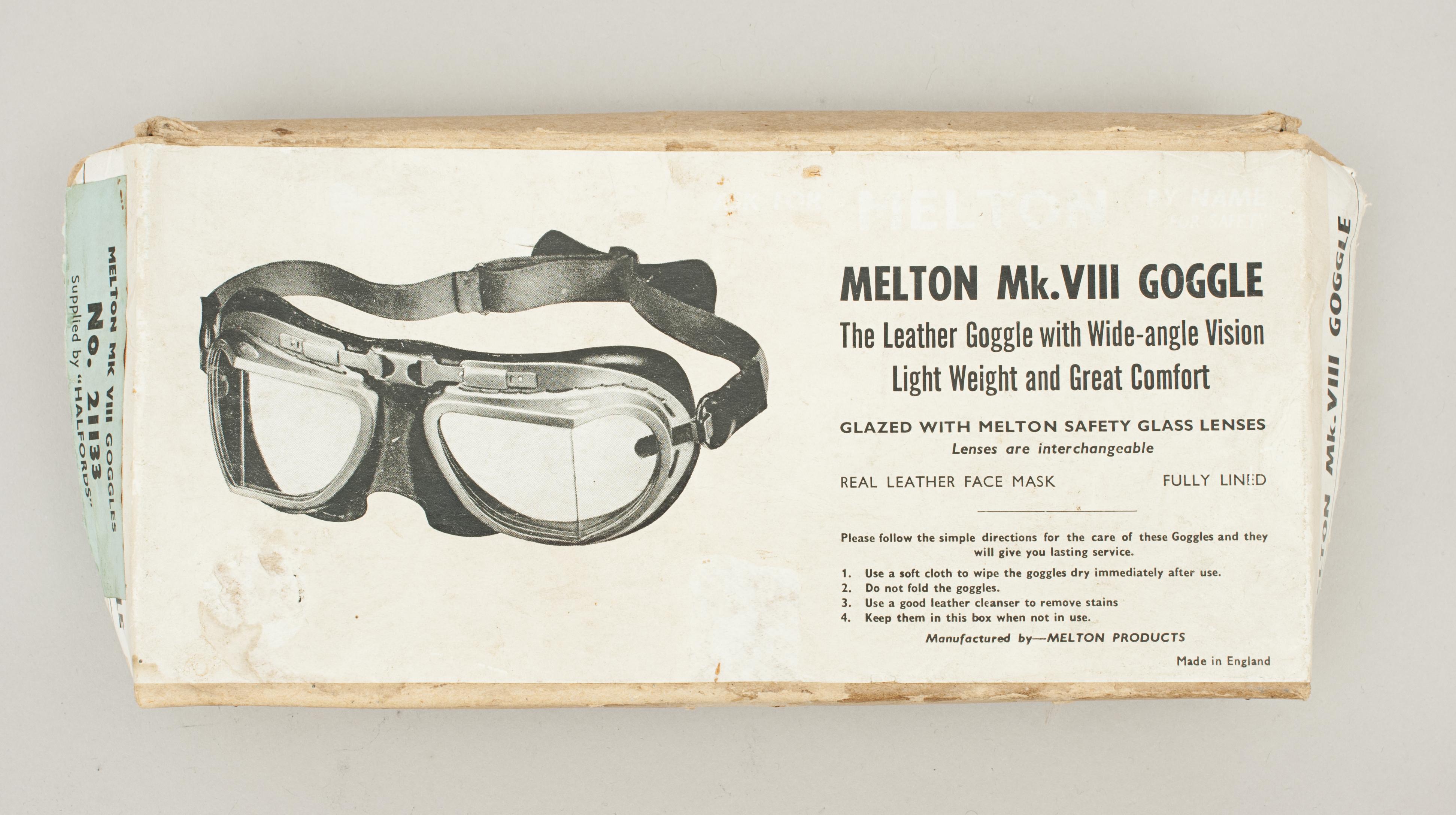 Suede Motorcycle, Motoring Goggles Melton Mk. Viii Goggles in Original Cardboard Box