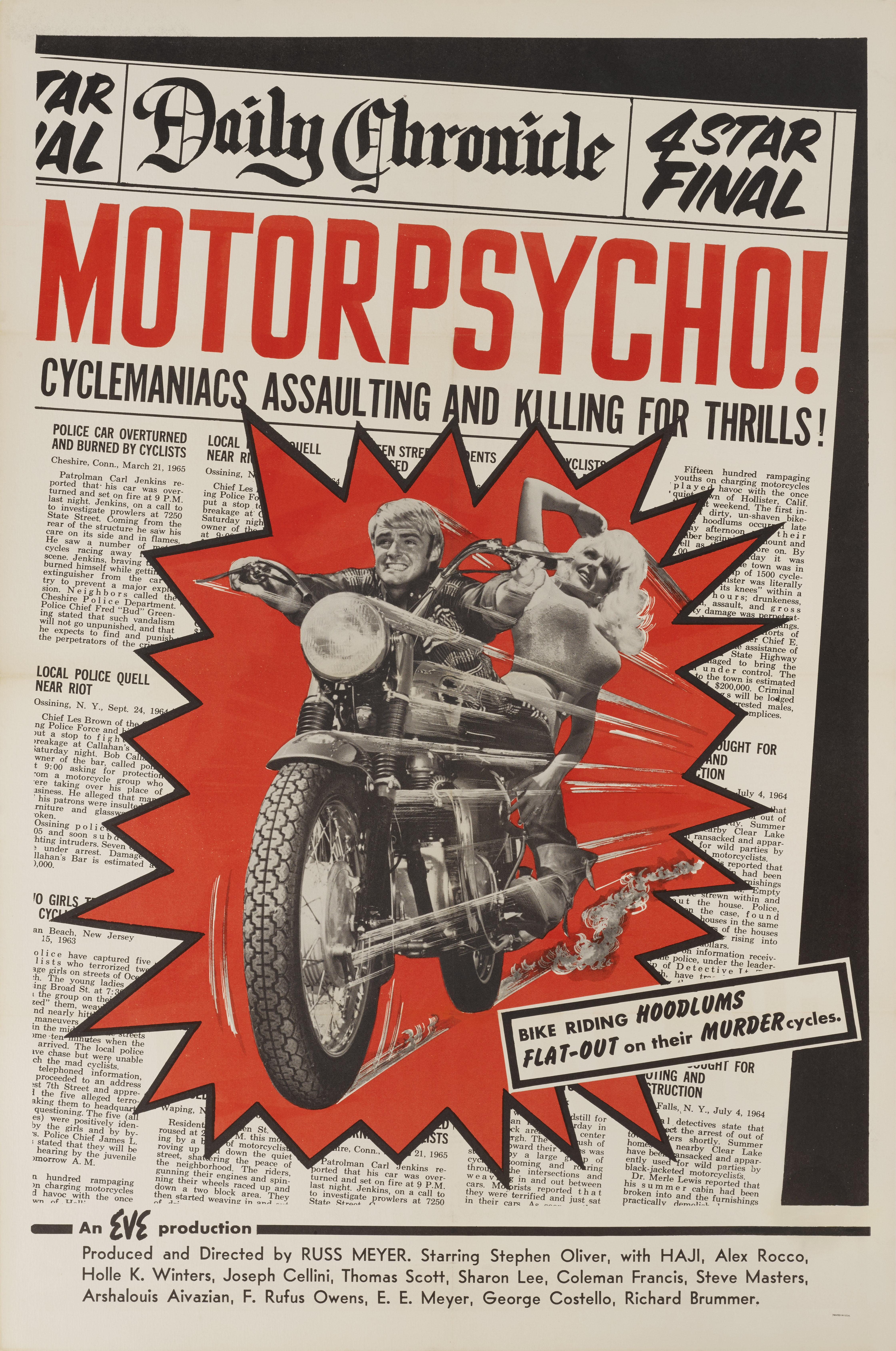 Original US film poster for the 1965 Exploitation film.
This Russ Meyer film was released just before Meyer's more popular film, Faster, Pussycat! Kill! Kill! Another typical Meyer sexploitation film, it tells the story of a male motorcycle gang,