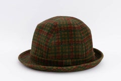 Motsch Khaki Green Hat with Red and Dark Green Grid Pattern