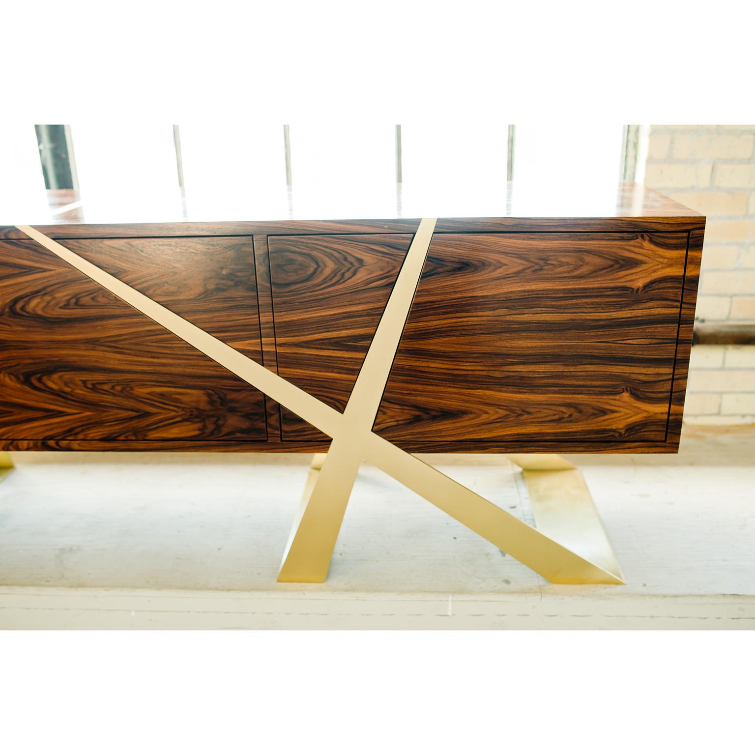 Modern Mott Long Sideboard, Custom Rosewood and Brass, Storage by Dean and Dahl For Sale