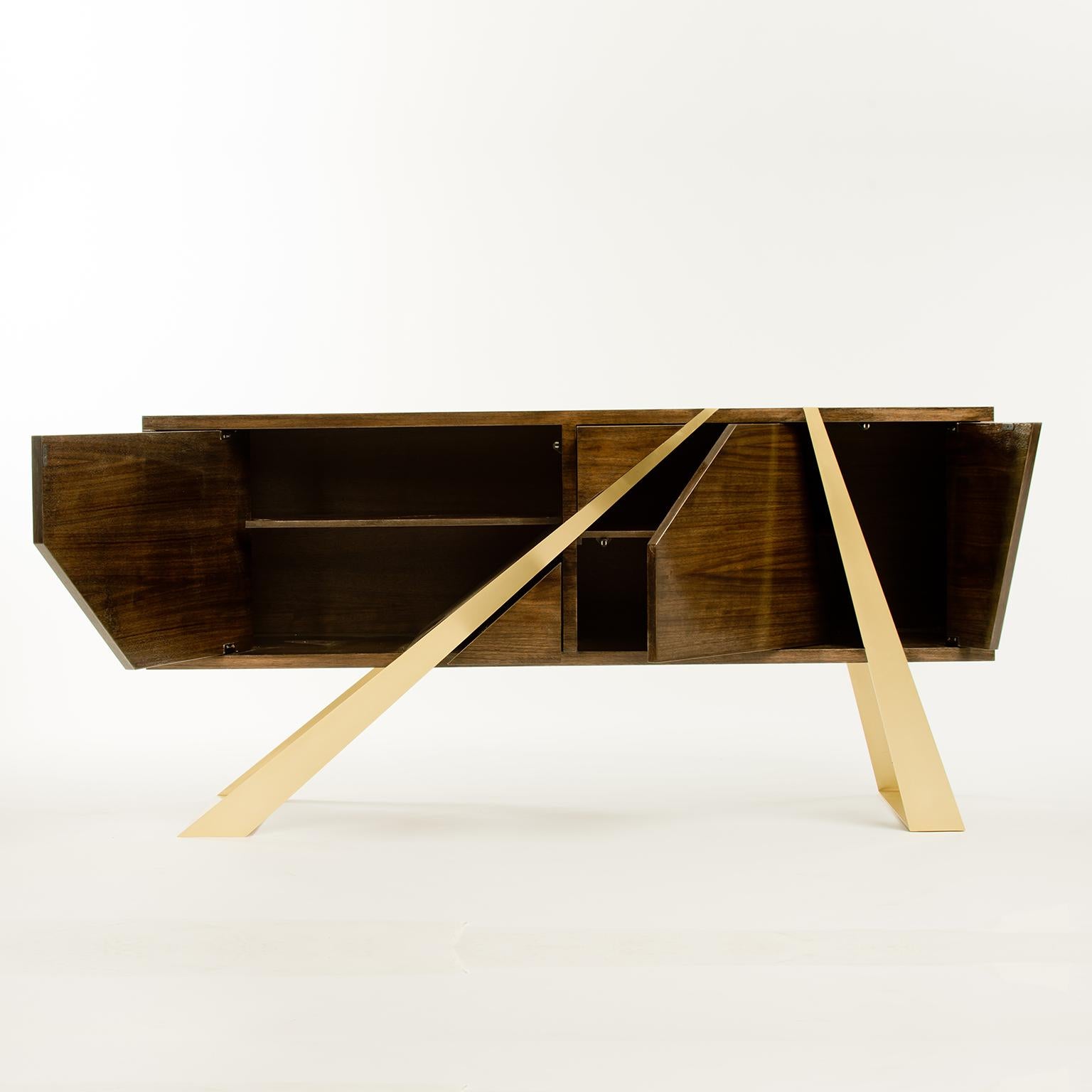 walnut and gold sideboard