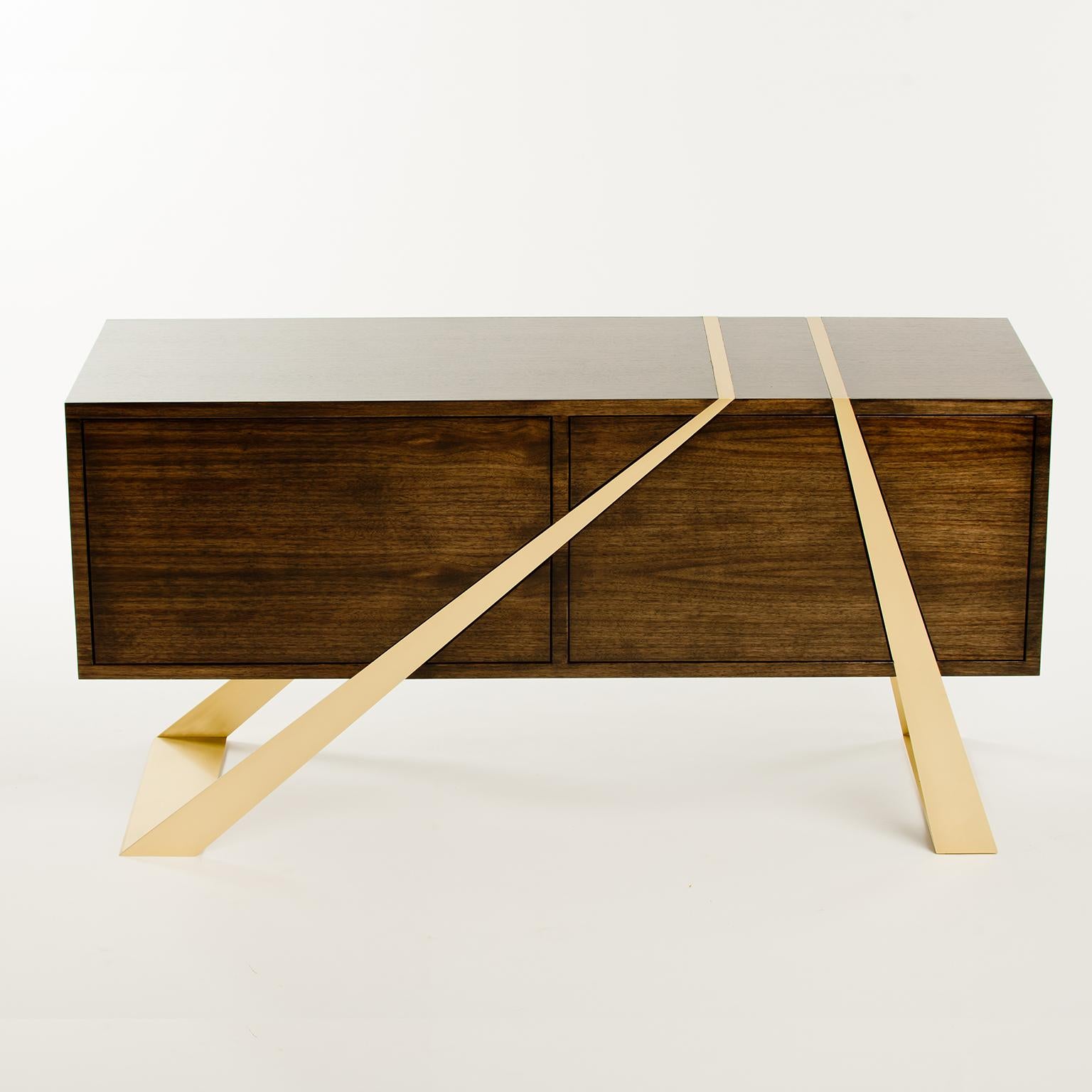 Modern Mott Sideboard in Walnut and Gold Leaf, Custom Storage, by Dean and Dahl