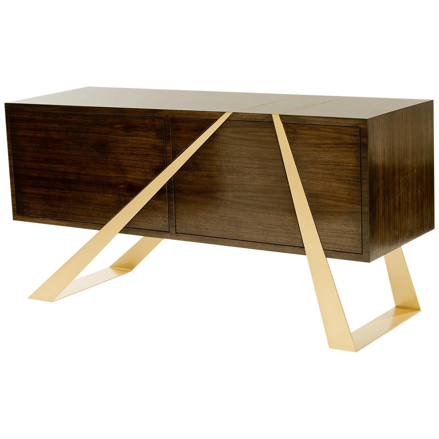 Mott Sideboard in Walnut and Gold Leaf, Custom Storage, by Dean and Dahl For Sale