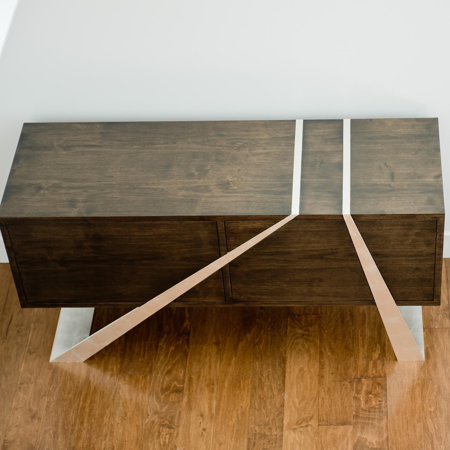 Modern Mott Sideboard, in Walnut and Silver Leaf, Custom Storage, by Dean and Dahl For Sale