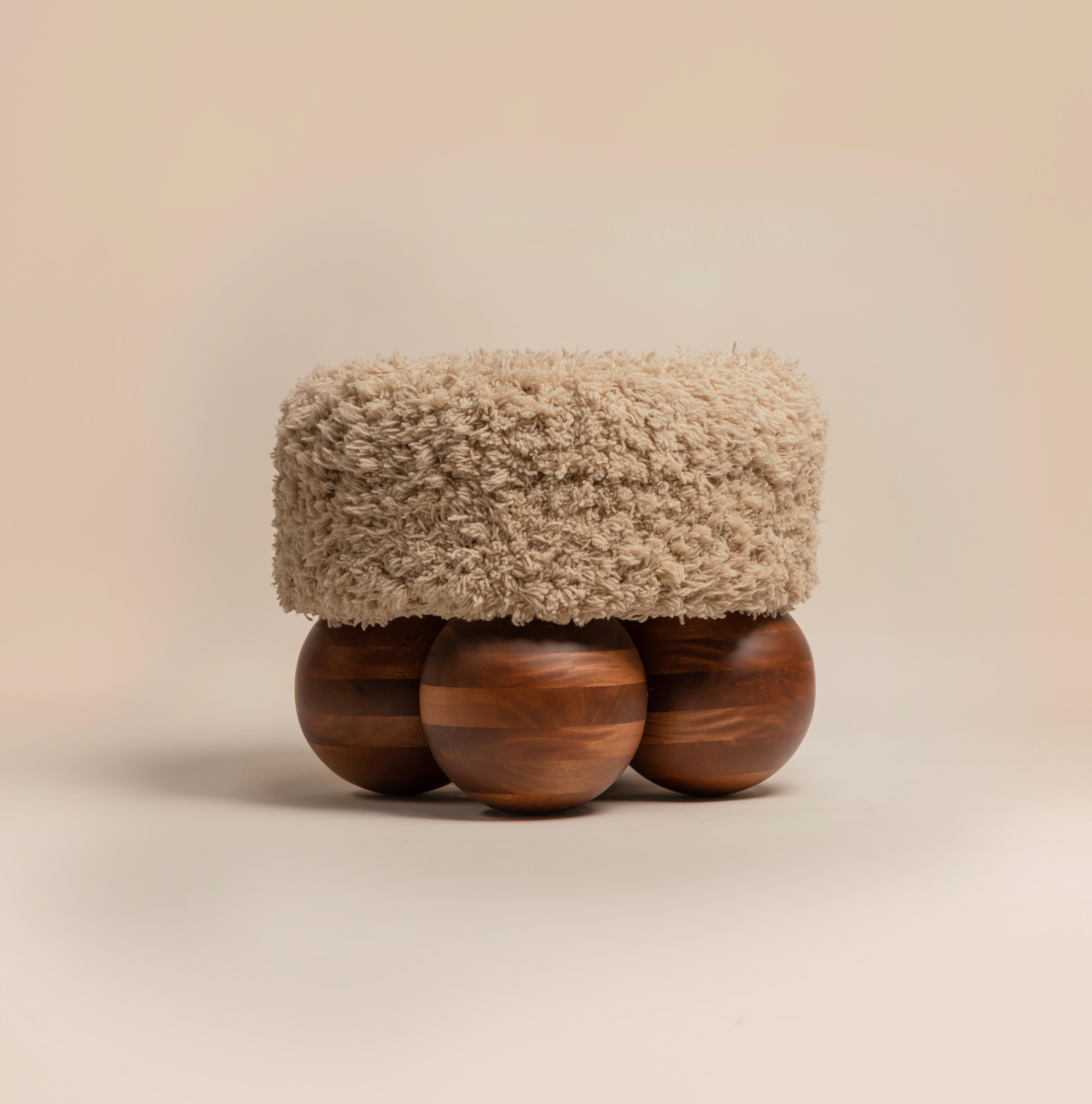 Mott Stool by Cruc Studio, Wool & Solid Wood Handcrafted Stool In New Condition For Sale In New York, NY
