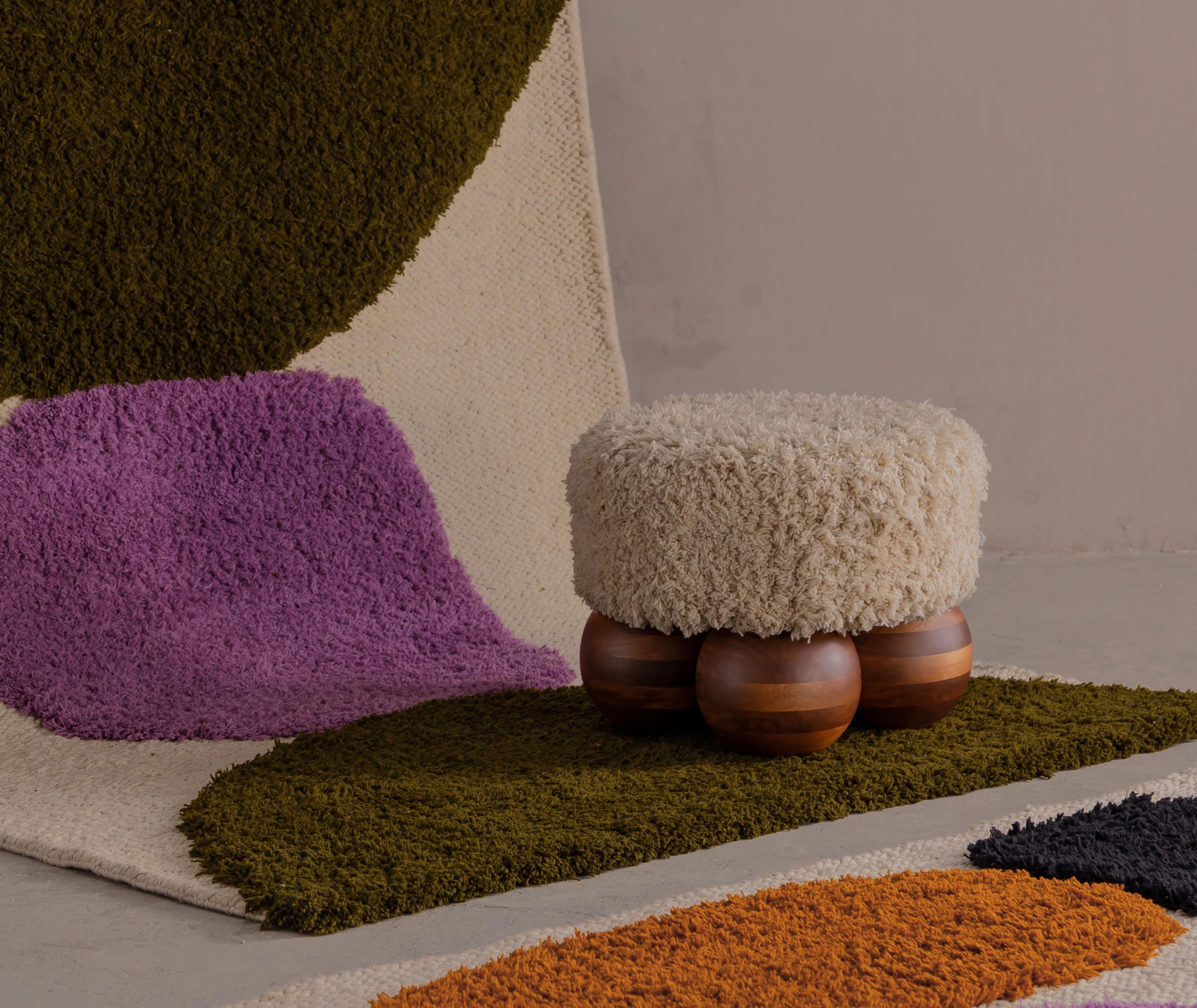 Contemporary Mott Stool by Cruc Studio, Wool & Solid Wood Handcrafted Stool For Sale