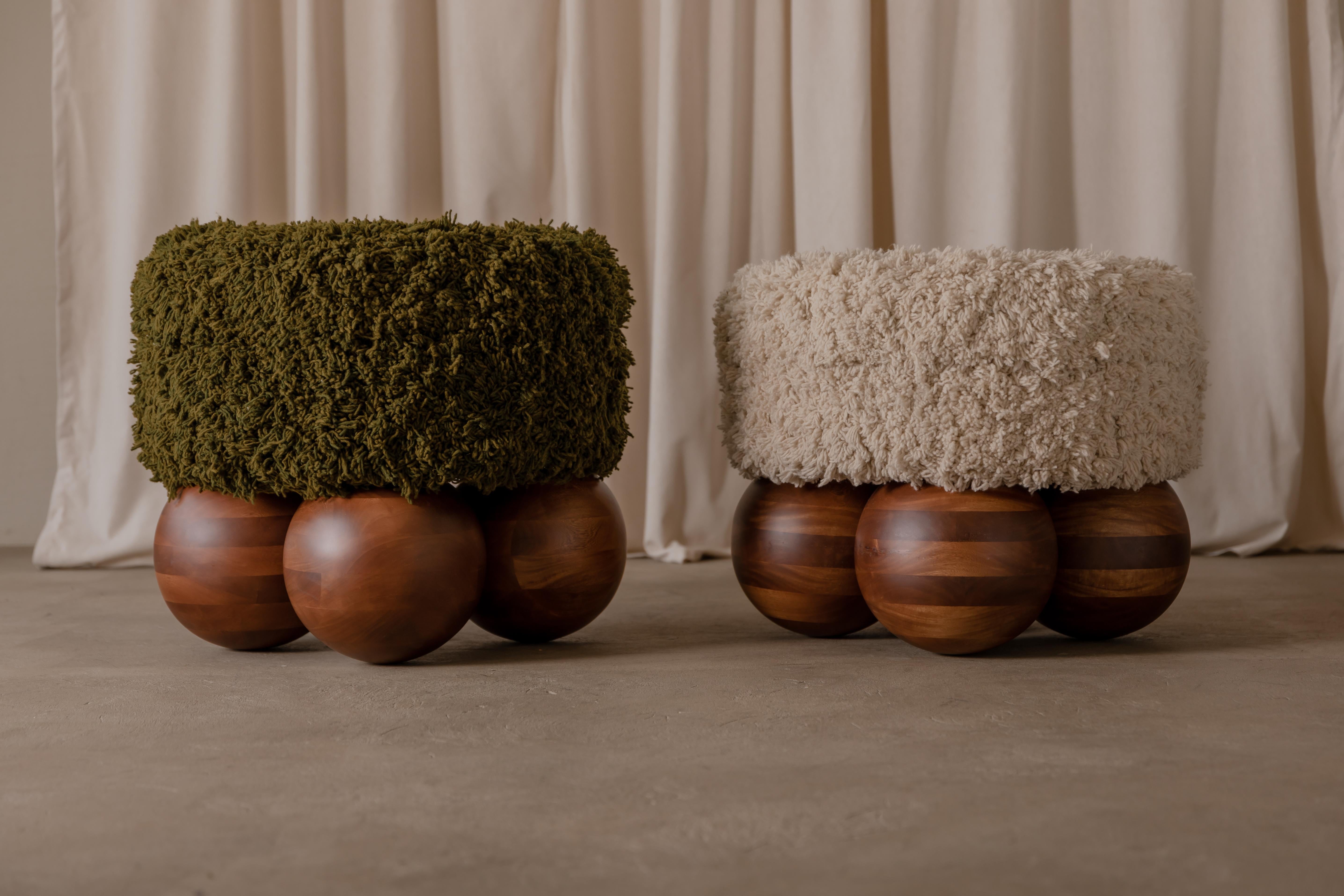 Mott Stool by Cruc Studio, Wool & Solid Wood Handcrafted Stool For Sale 2