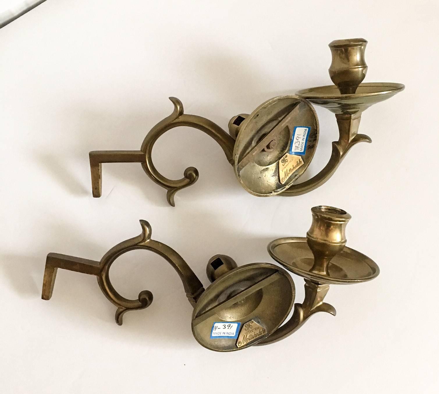 Indian Pair of Mottahedeh Brass Single Arm Candle Sconces