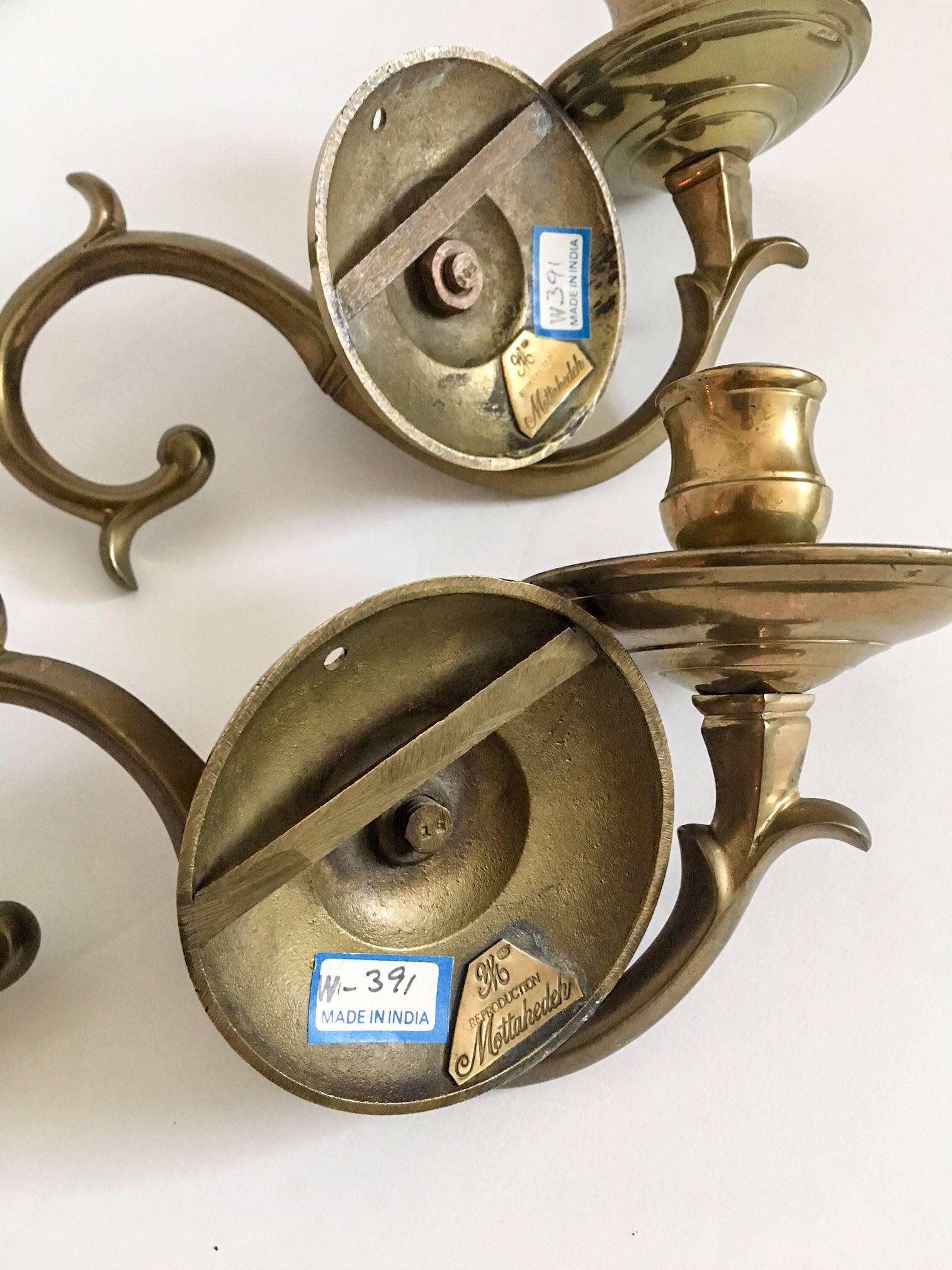 Forged Pair of Mottahedeh Brass Single Arm Candle Sconces