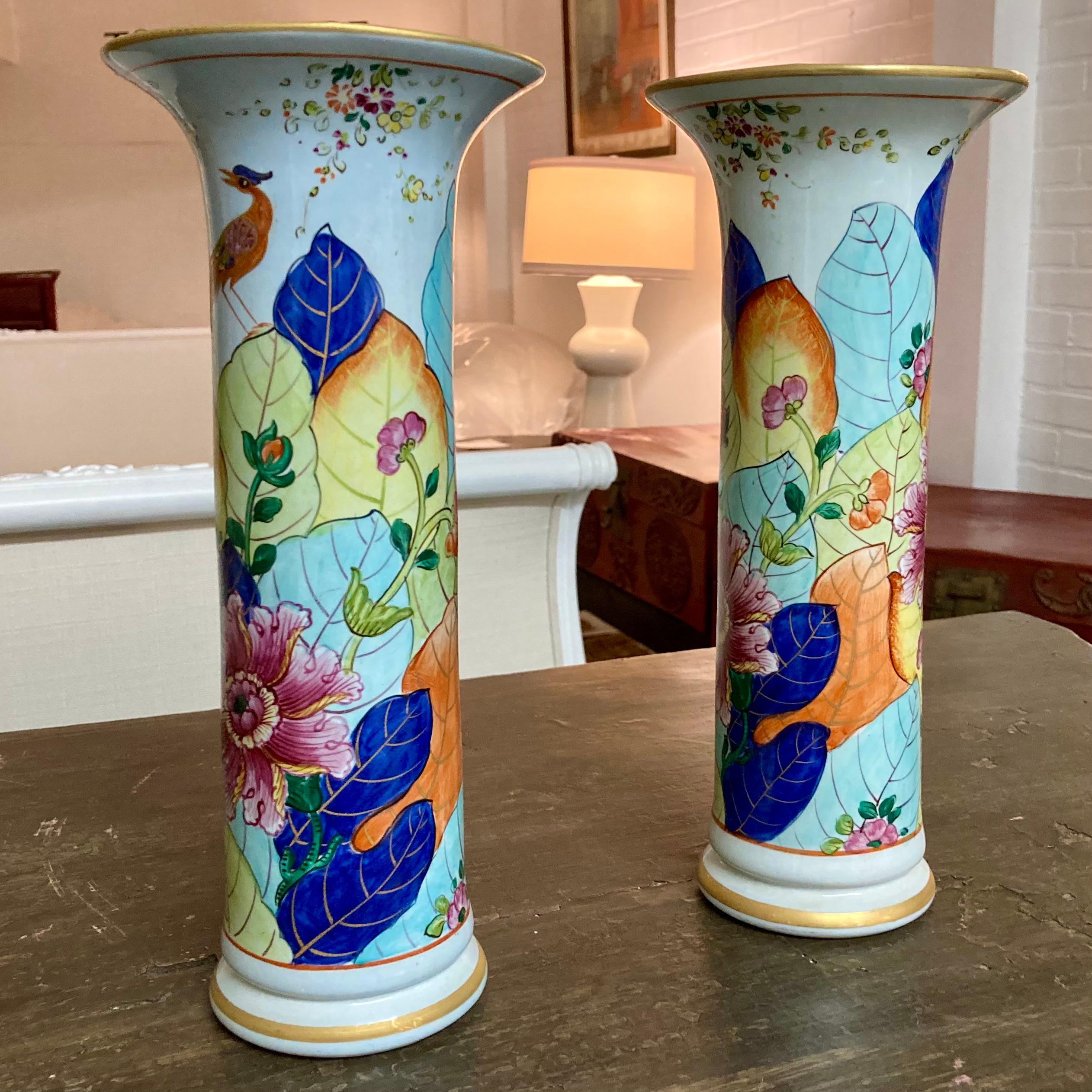 Italian Mottahedeh Style Tobacco Leaf Vases, a Pair For Sale