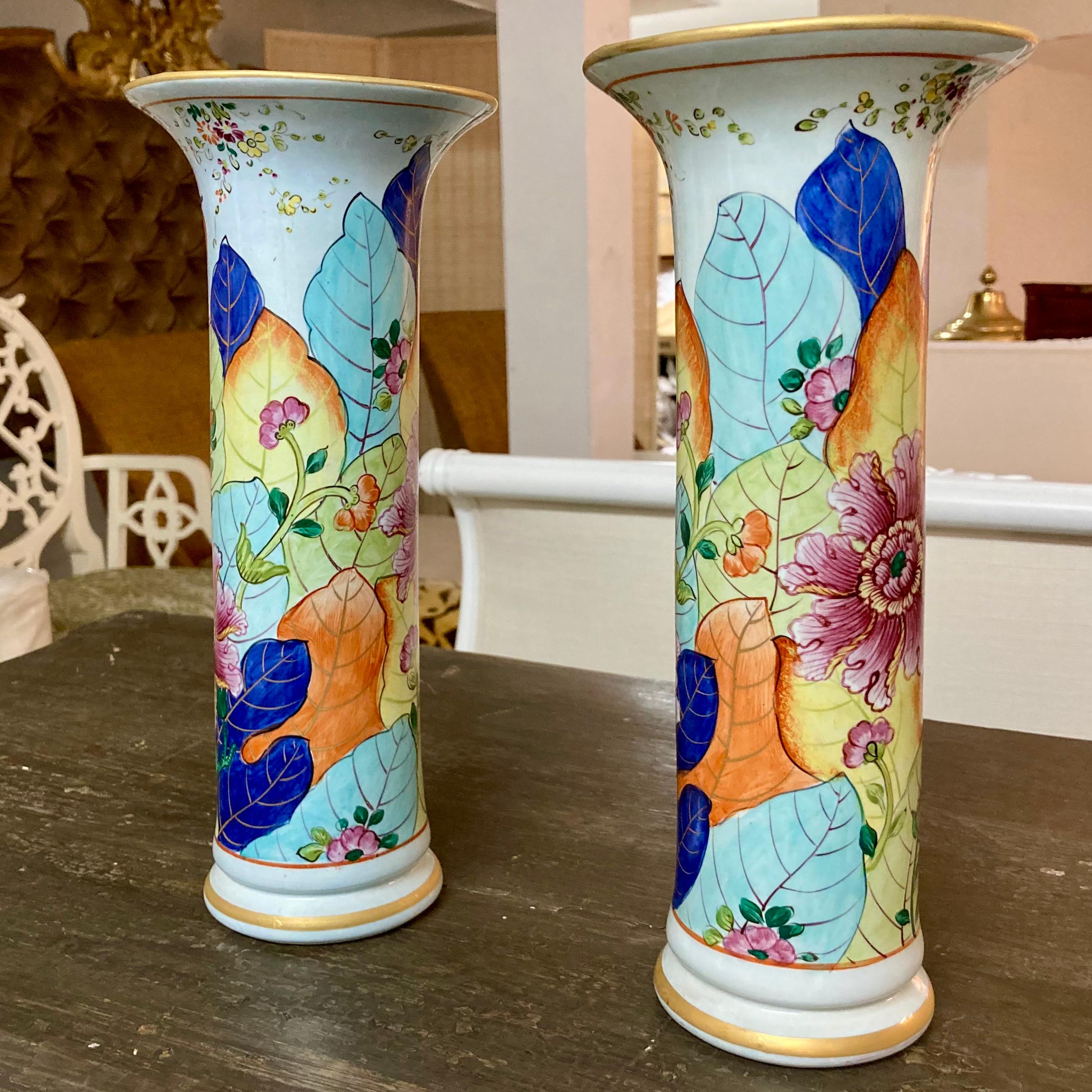 Mottahedeh Style Tobacco Leaf Vases, a Pair For Sale 1