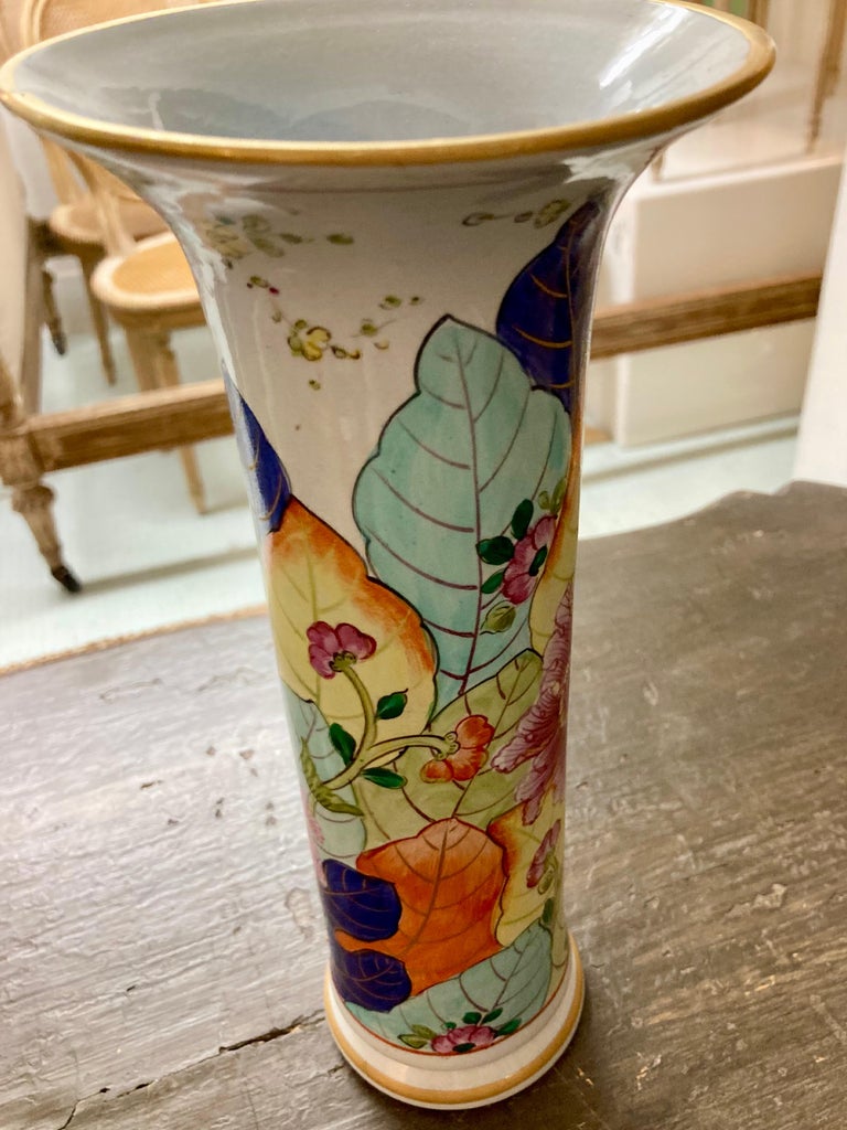Mottahedeh Style Tobacco Leaf Vases, a Pair For Sale at 1stDibs