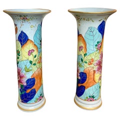 Mottahedeh Style Tobacco Leaf Vases, a Pair