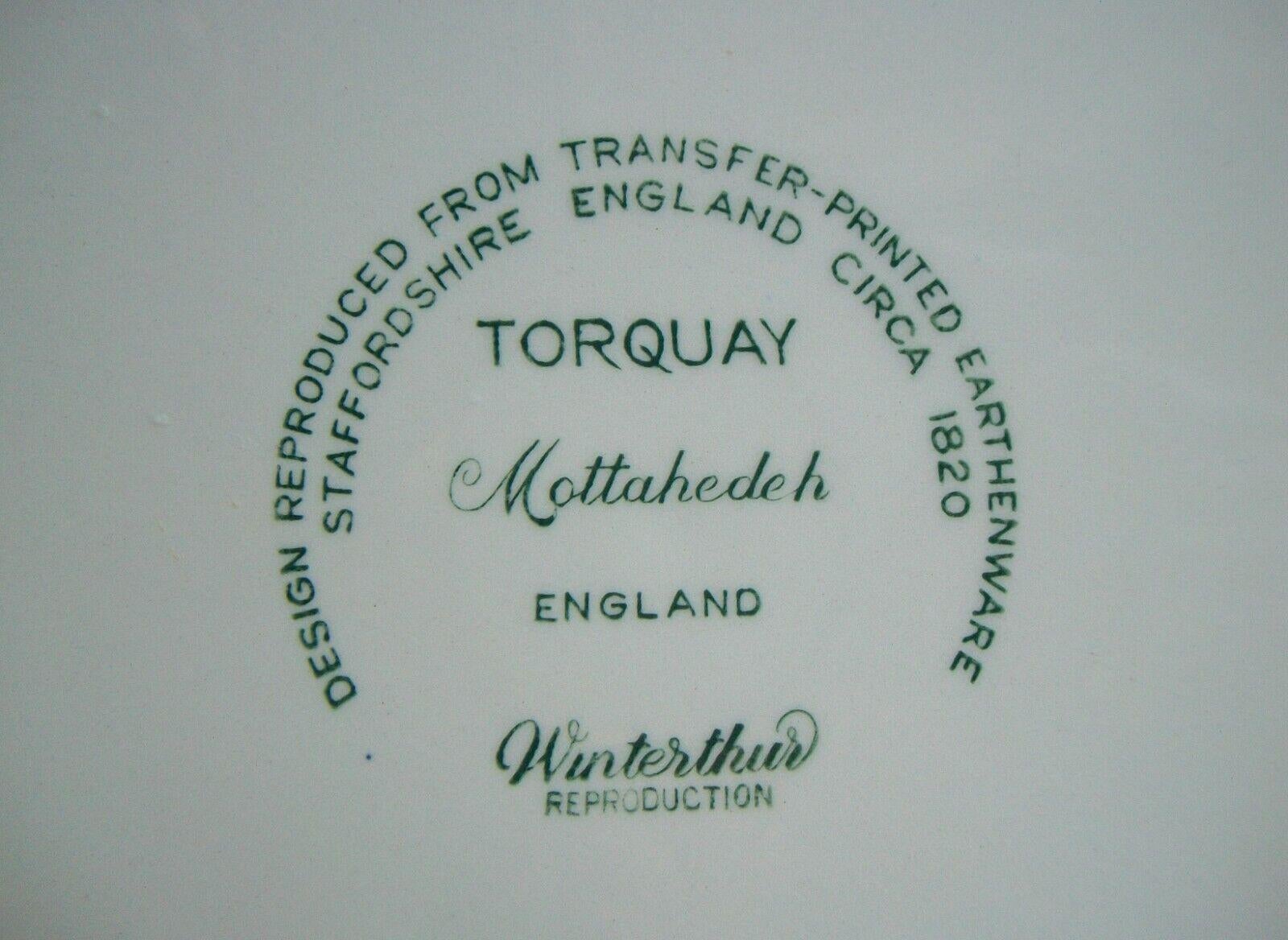 MOTTAHEDEH, Torquay, 4 Green Transfer Decorated Dinner Plates, Circa 1990's 3