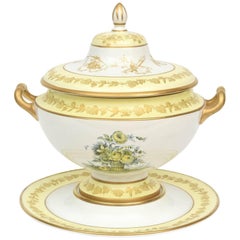 Mottahedeh Soupière Botanique Jaune:: Couvercle et sous plateau:: Vintage