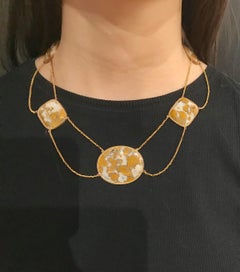 Mottled Agate Quartz and Gold Swag Festoon Necklace Estate Fine Jewelry