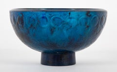 Francois Decorchemont Ciotola in vetro con piede di Pate de Verre in blu screziato