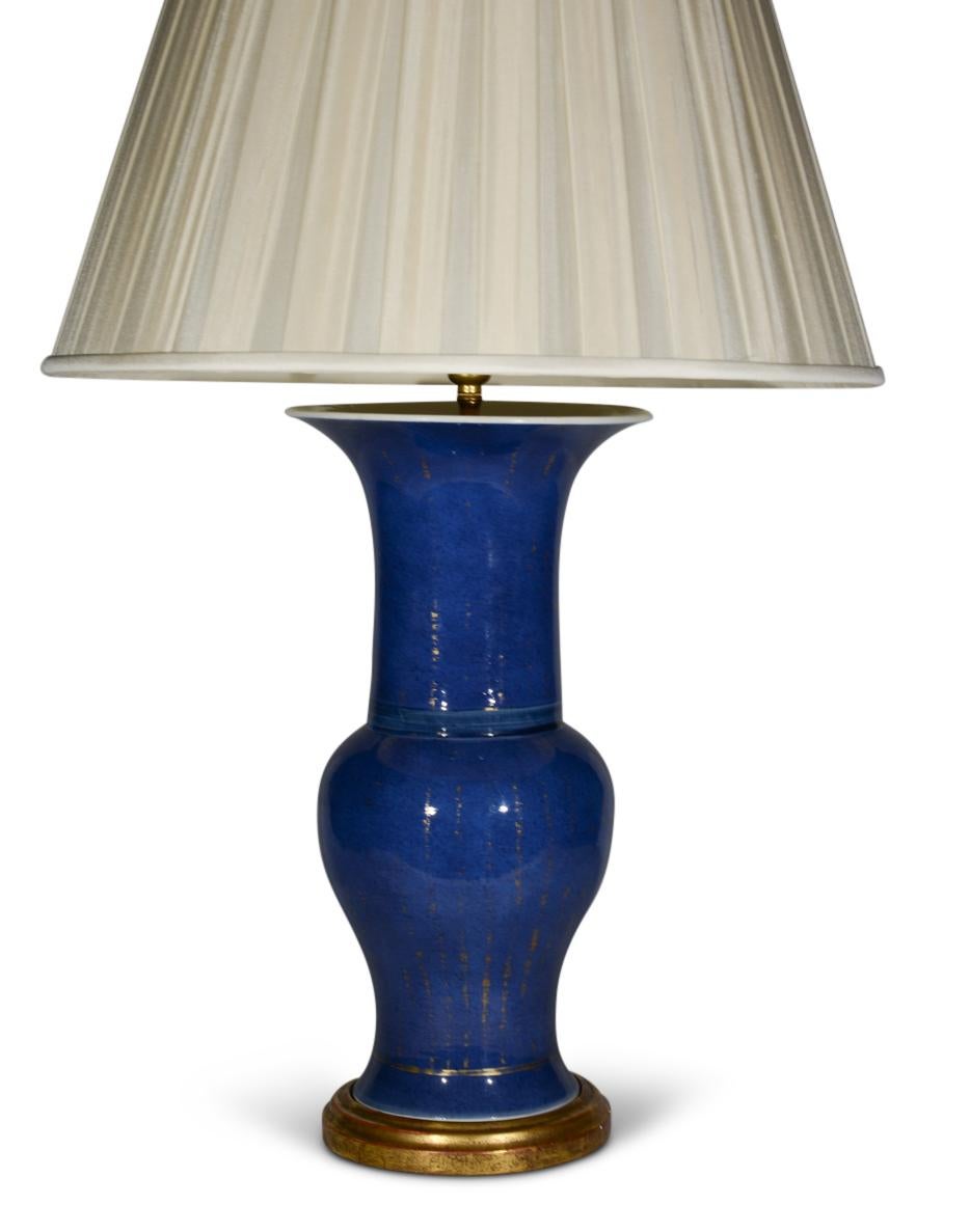 Mottled Chinese Deep Blue Glazed Porcelain Table Lamp In Good Condition For Sale In London, GB