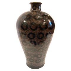 Mottled Ground Hand Painted Black Circle Design Vase, China, Contemporary