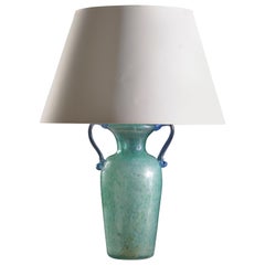 Mottled Light Blue Murano Glass Vase as a Table Lamp