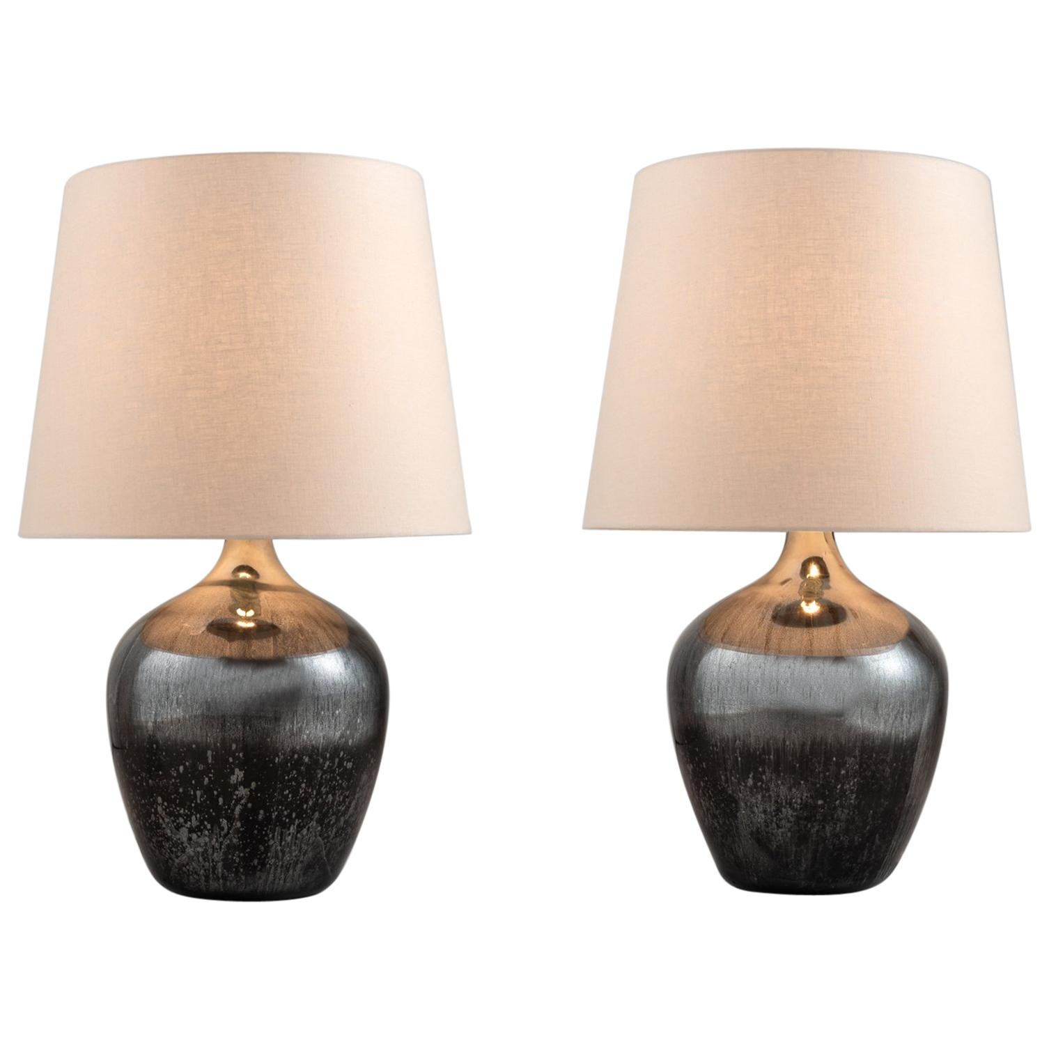 Mottled Mirrored Table Lamps, England circa 1940