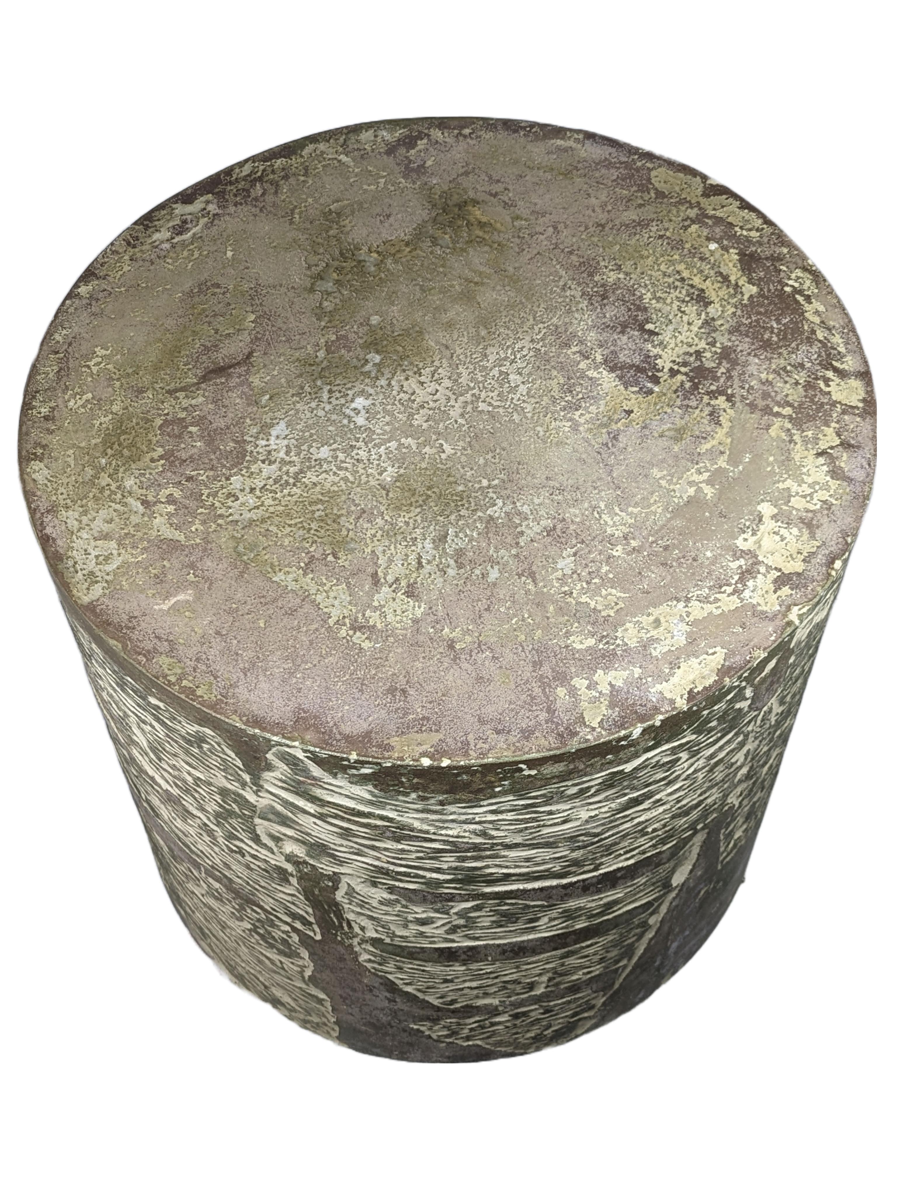 Cast Contemporary, Textured Round Concrete Coffee Table with Mottled Top, 'Whorl'