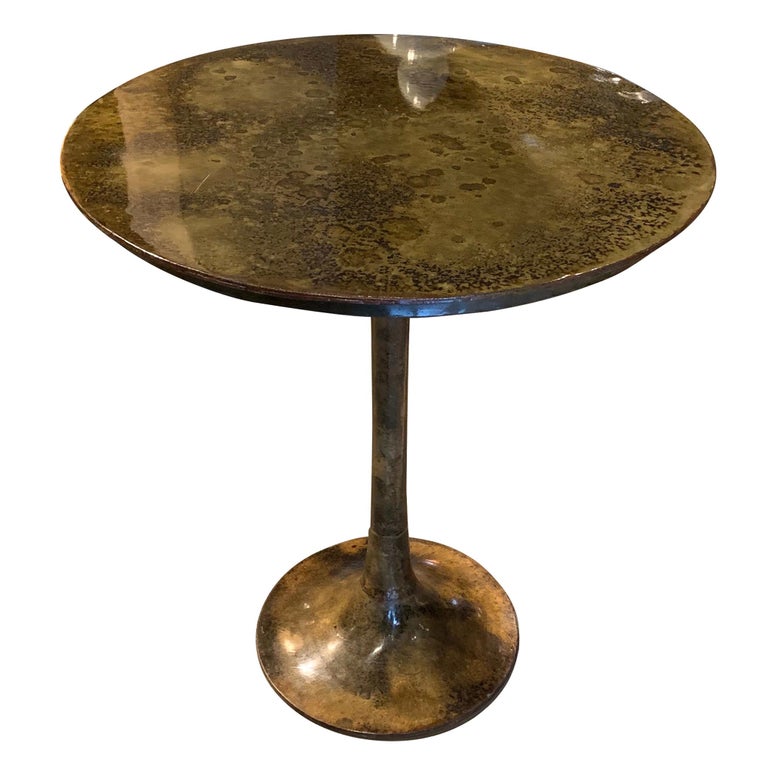 Bronze Mottled Pedestal Base Side Table, India, Contemporary at 1stDibs