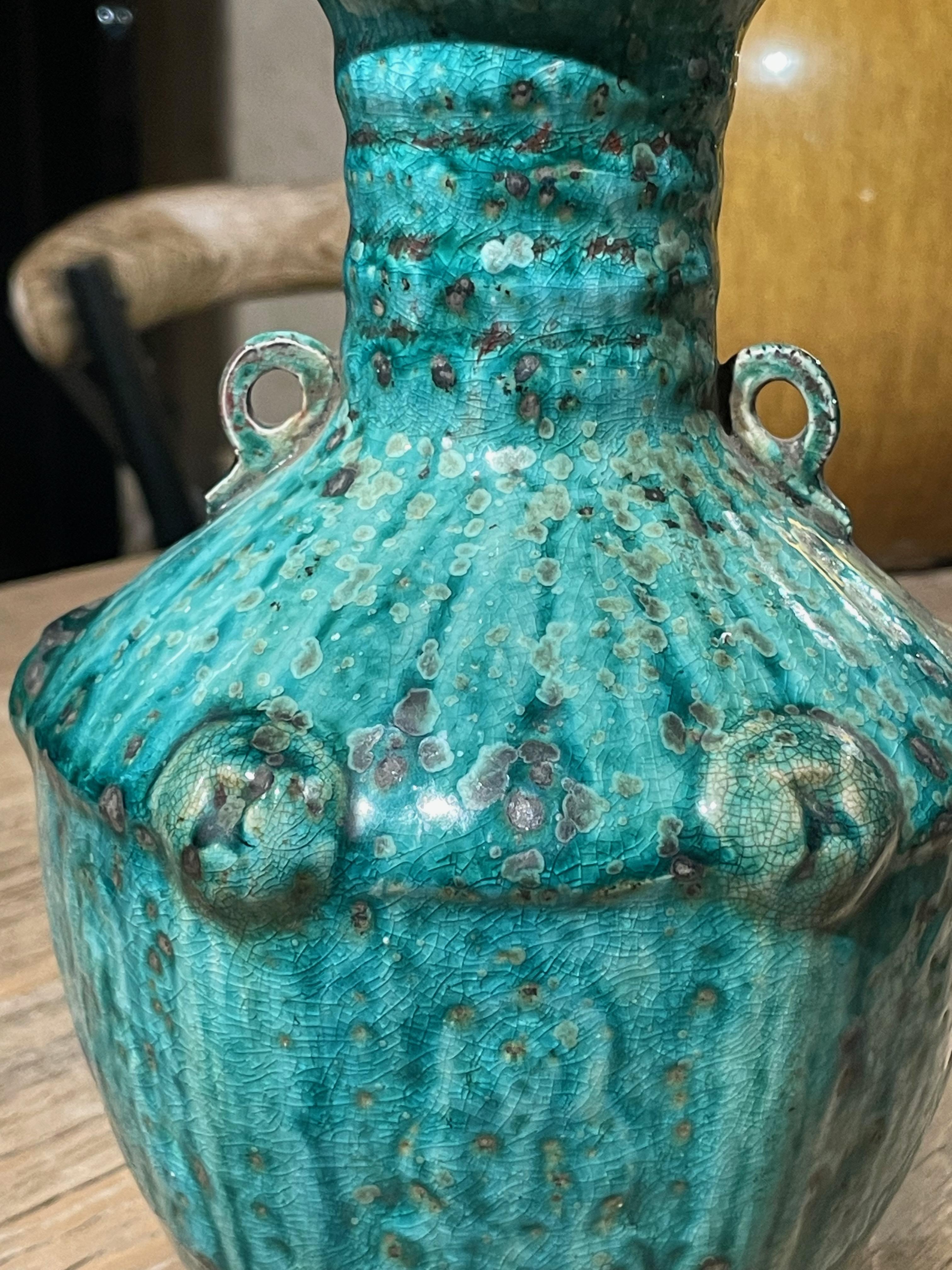 Vase mit gesprenkelter türkisfarbener Crackle-Glasur, China, Contemporary (Chinesisch) im Angebot
