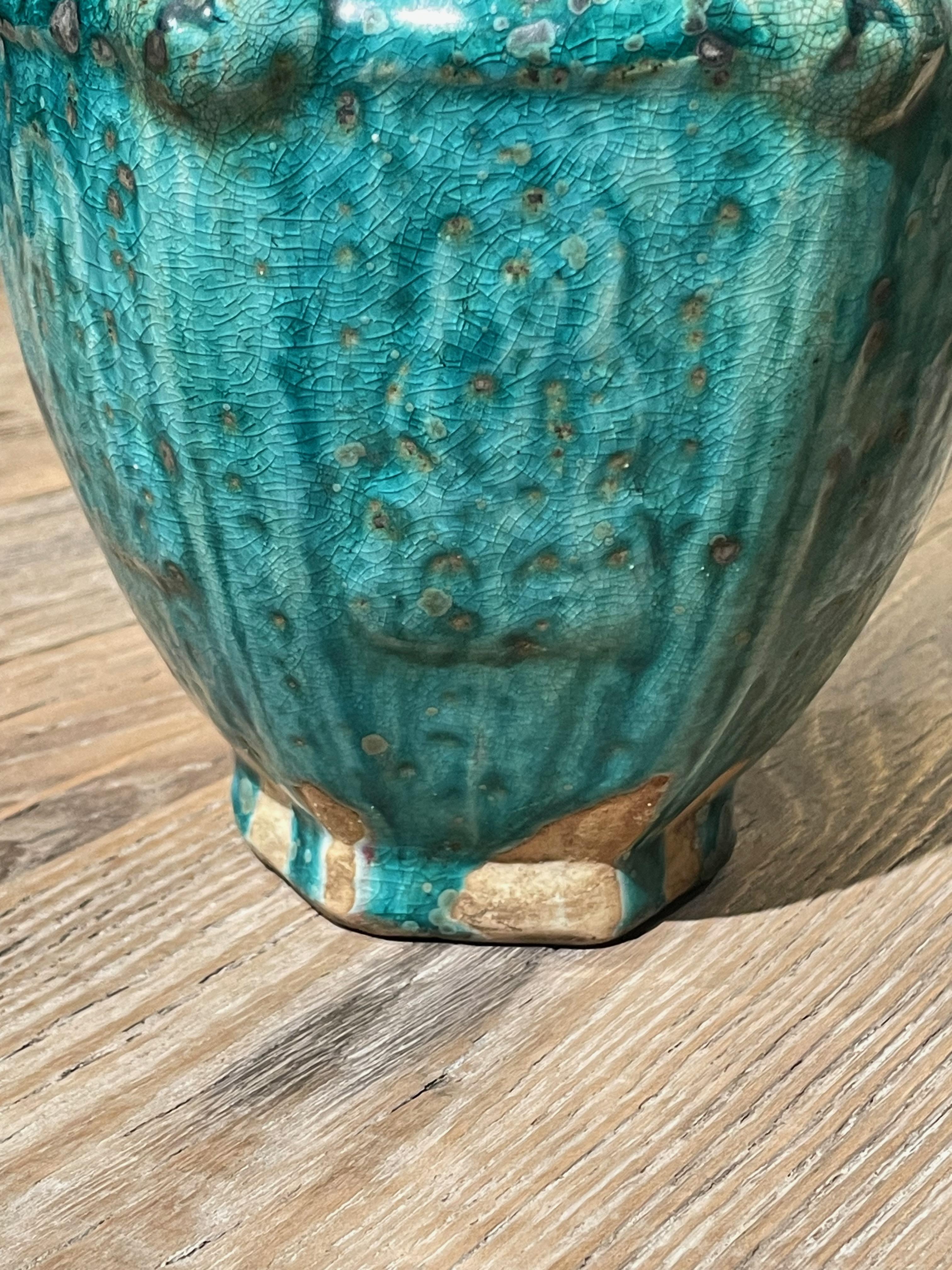 Mottled Turquoise Crackle Glaze Vase, China, Contemporary In New Condition For Sale In New York, NY