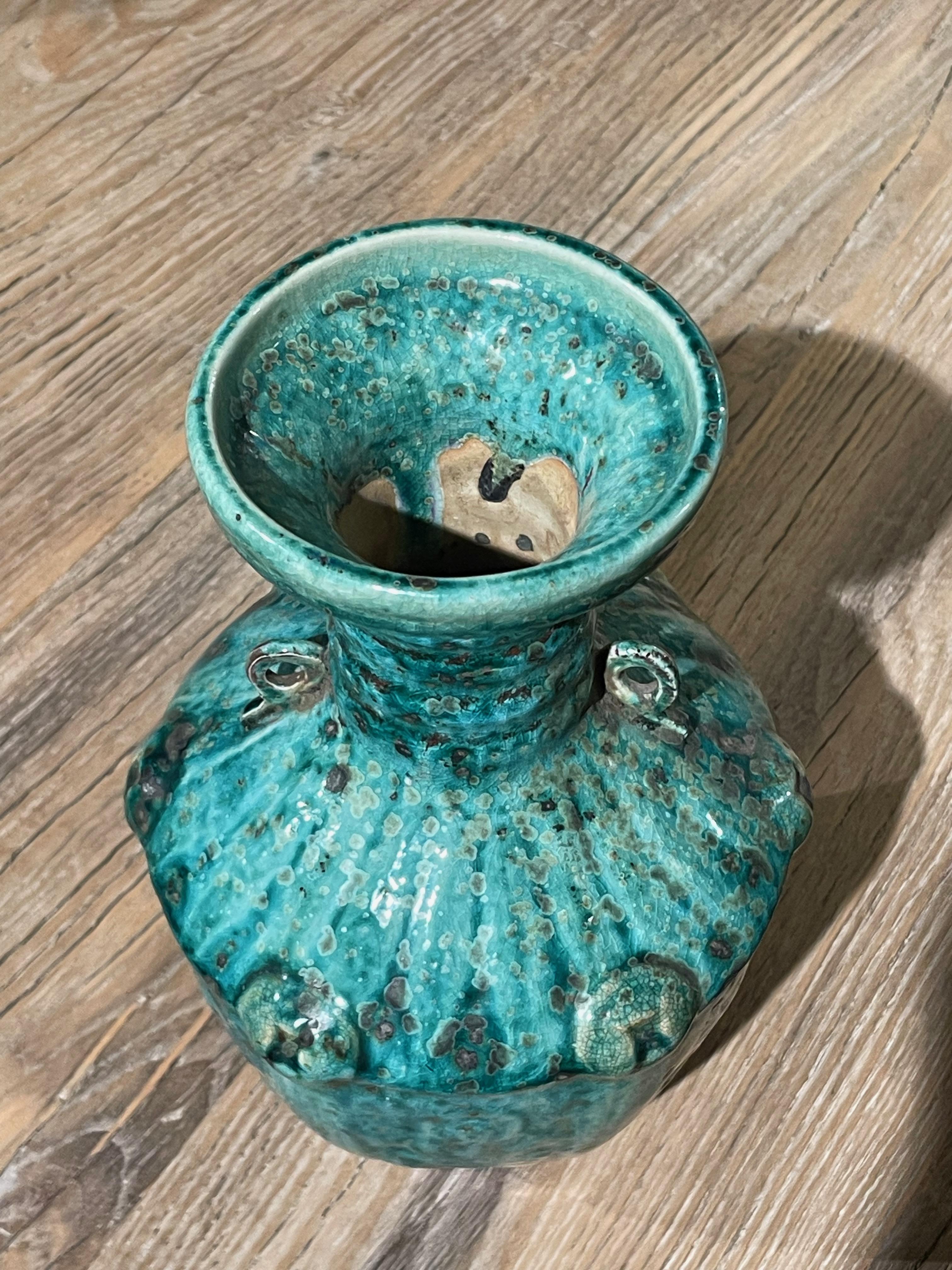 Ceramic Mottled Turquoise Crackle Glaze Vase, China, Contemporary For Sale