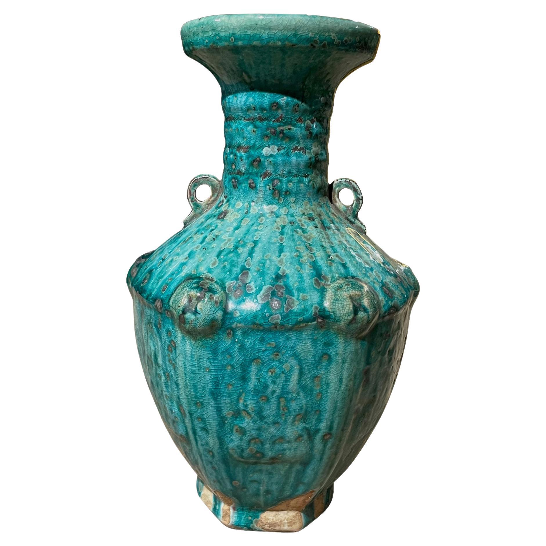 Vase mit gesprenkelter türkisfarbener Crackle-Glasur, China, Contemporary im Angebot