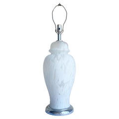 Mottled White Glass Table Lamp With Chrome Base