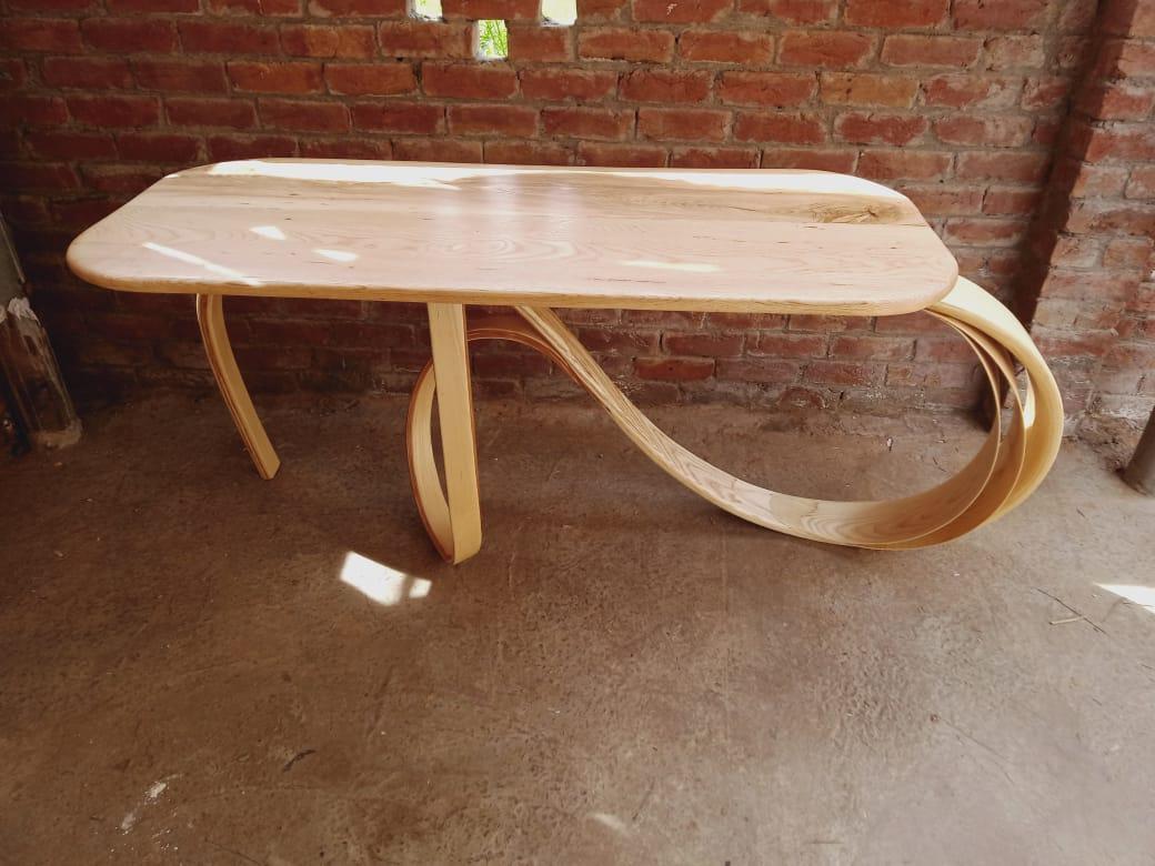 Organic Modern Console Table No. 1 - Fluentum Series in bent ash wood by Raka Studio For Sale