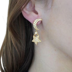 Mouawad 18k Gold Diamond Moon Star Celestial Drop Earrings