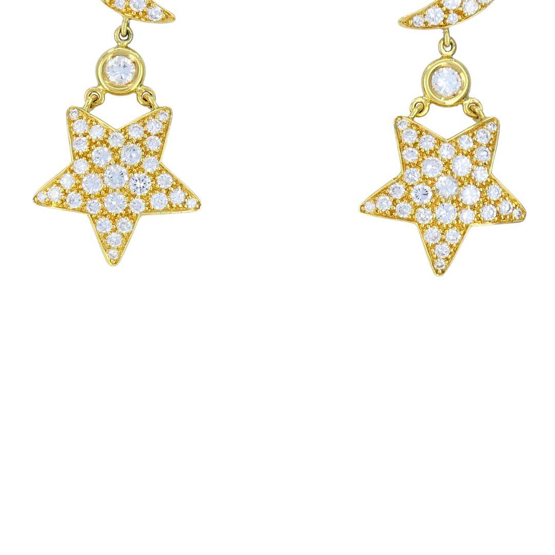 Taglio brillante Orecchini a goccia celesti con stella lunare in oro 18 carati di Mouawad in vendita