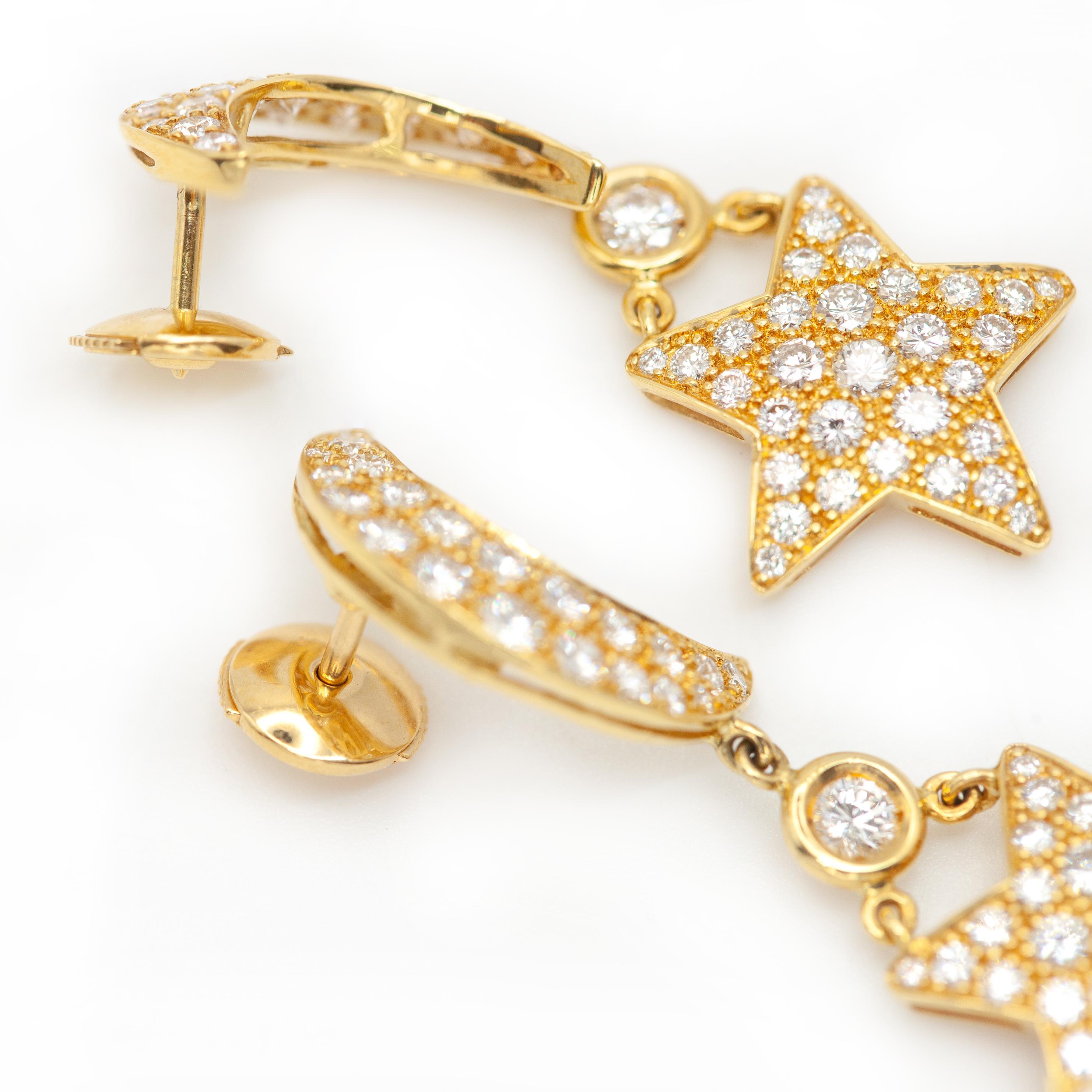 Mouawad 18K Yellow Gold Diamond Crescent moon and Star Drop Earrings im Angebot 4