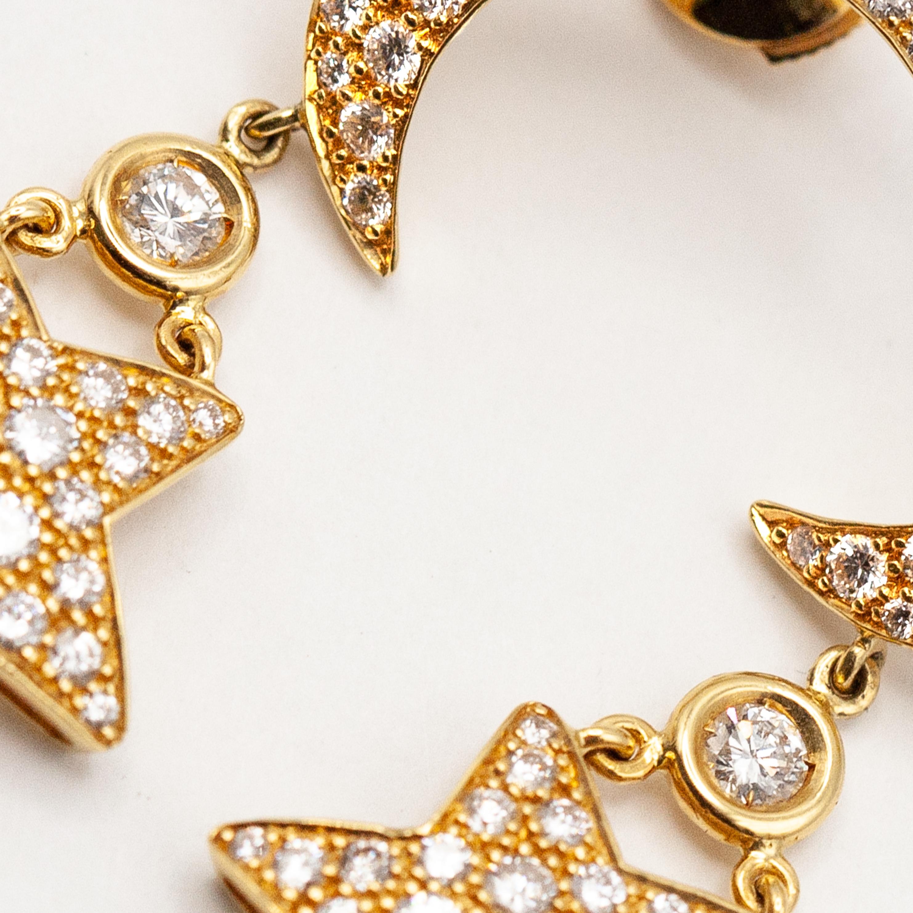 Mouawad 18K Yellow Gold Diamond Crescent moon and Star Drop Earrings im Angebot 2
