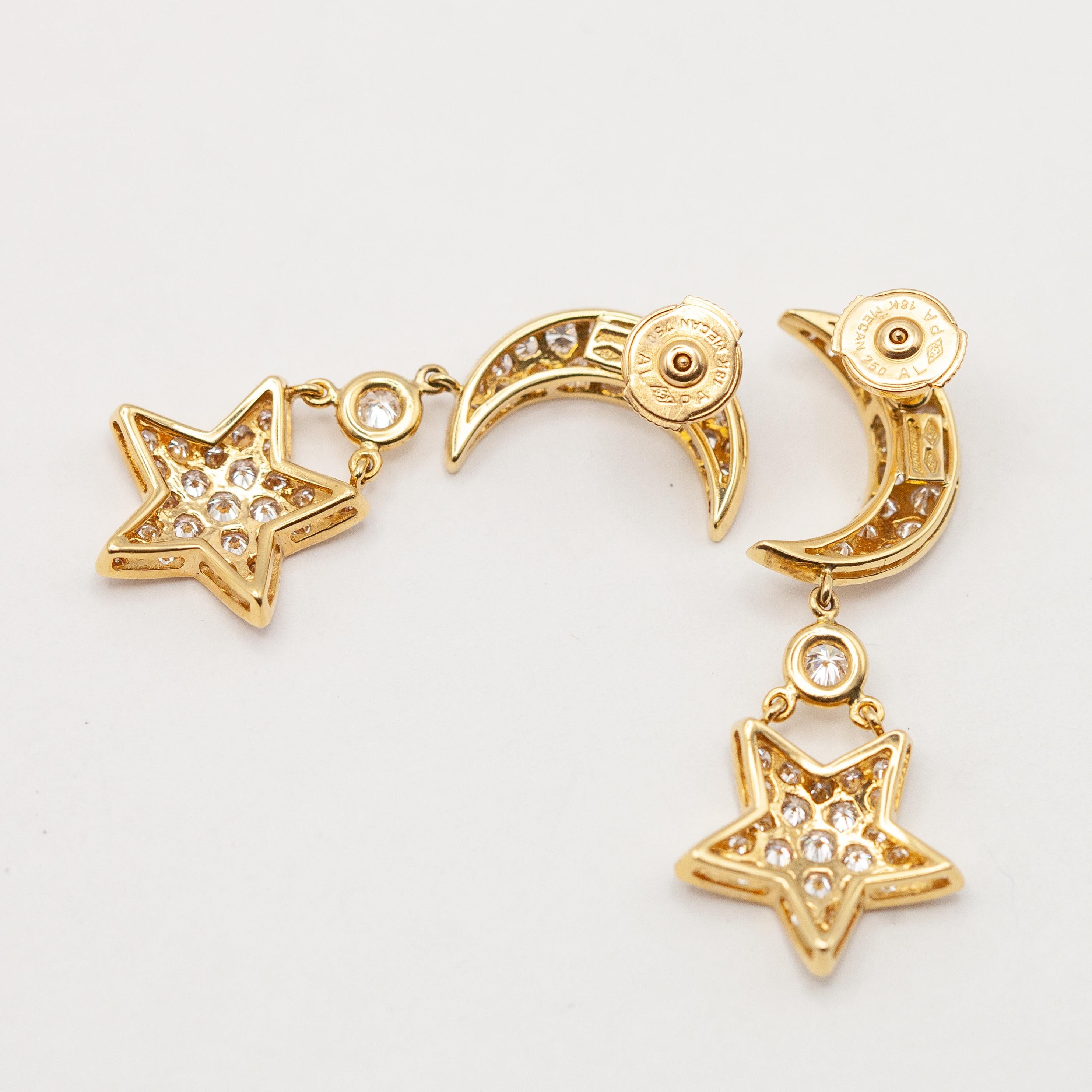 Mouawad 18K Yellow Gold Diamond Crescent moon and Star Drop Earrings im Angebot 3