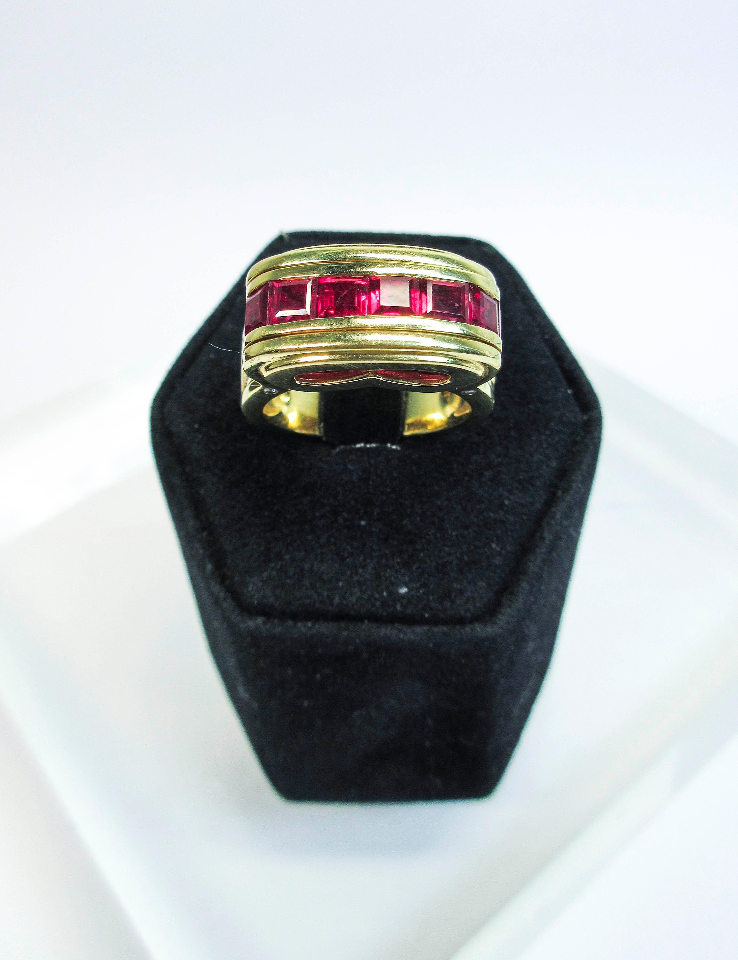 Mouawad 18 Karat Yellow Gold Diamond and Ruby Ring In Excellent Condition In Los Angeles, CA