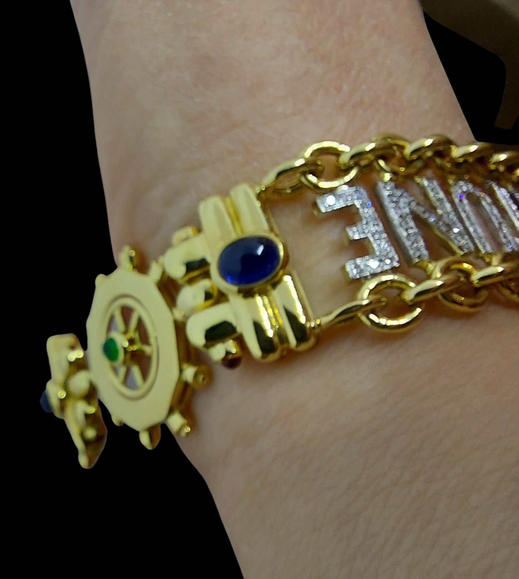 Mouawad 18kt Yellow Gold Fortune Bracelet with Diamonds, Sapphires, Emeralds For Sale 2