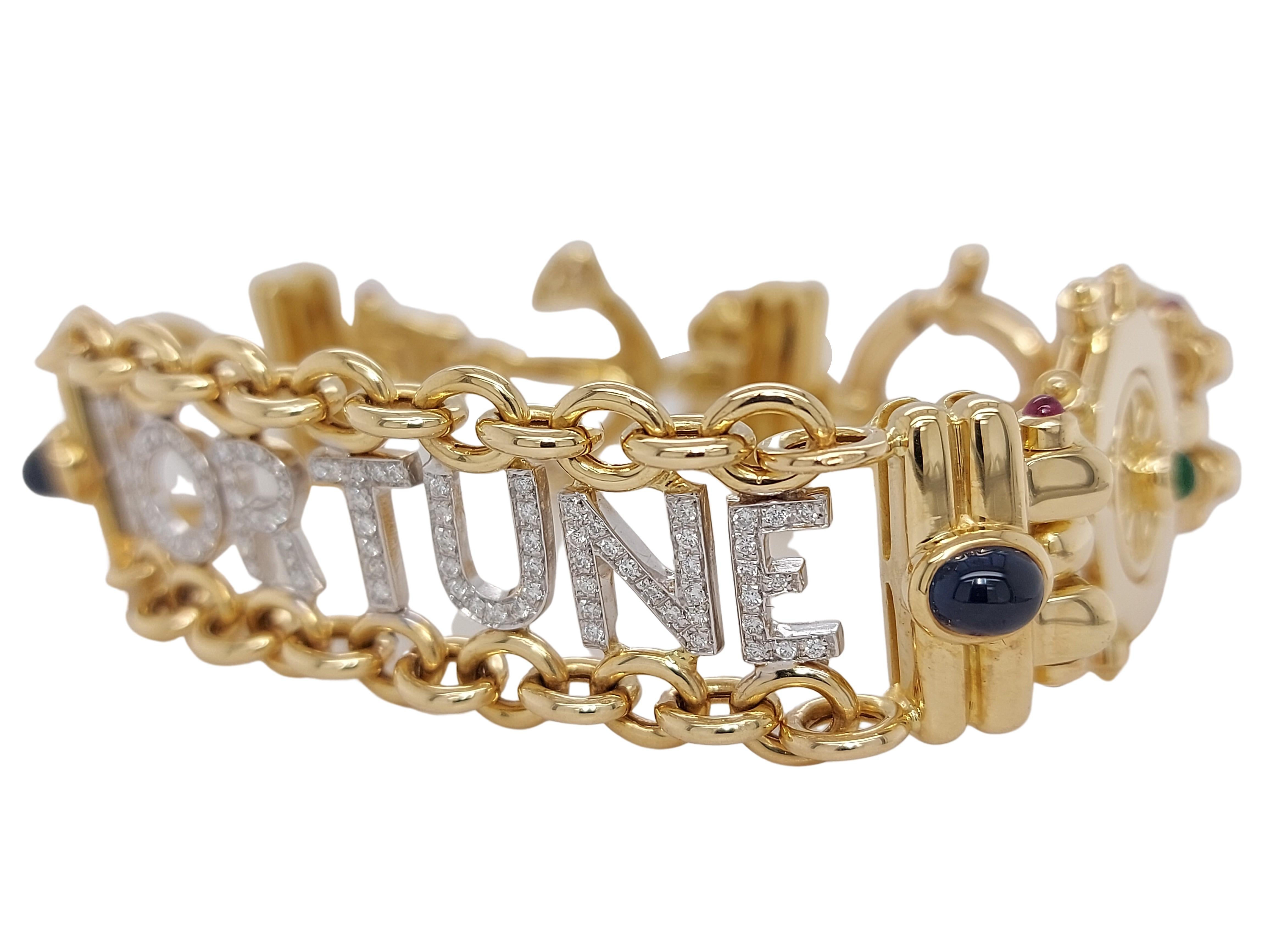 Taille émeraude Mouawad Bracelet Fortune en or jaune 18 carats avec diamants, saphirs et émeraudes en vente